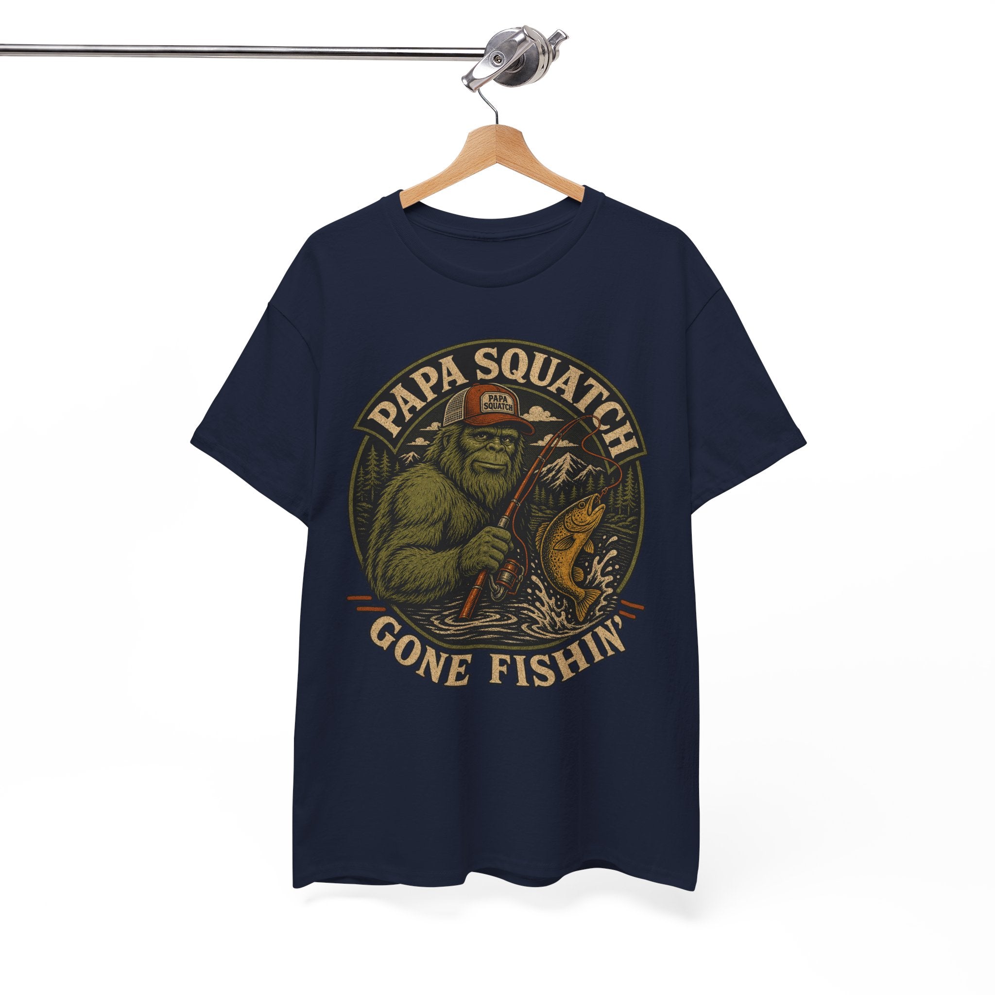 Papa Squatch Gone Fishin' T-Shirt – Funny Bigfoot Fishing Dad Tee