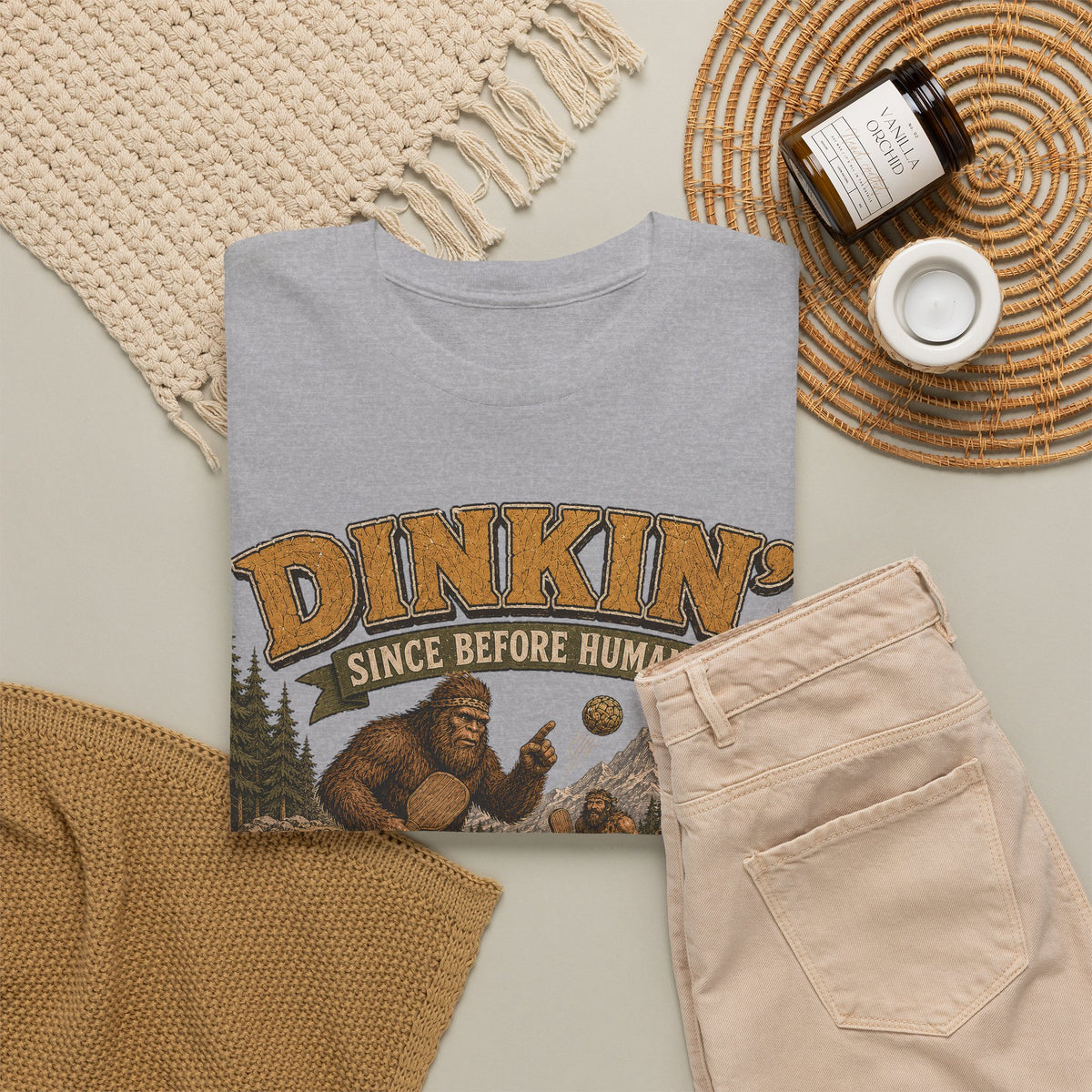 Dinkin' Since Before Humans Bigfoot Pickleball T-Shirt
