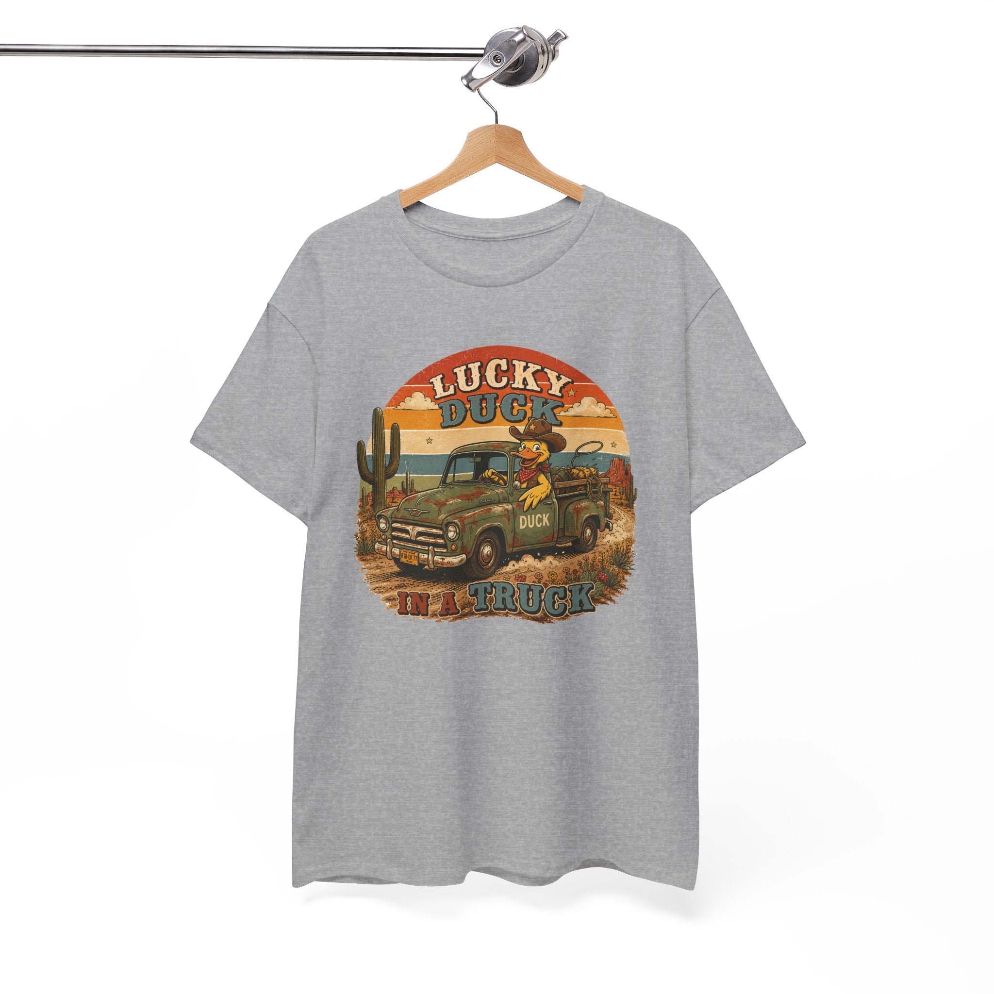 Lucky Duck Vintage Truck Tee — Retro Desert Road Trip Graphic T-Shirt