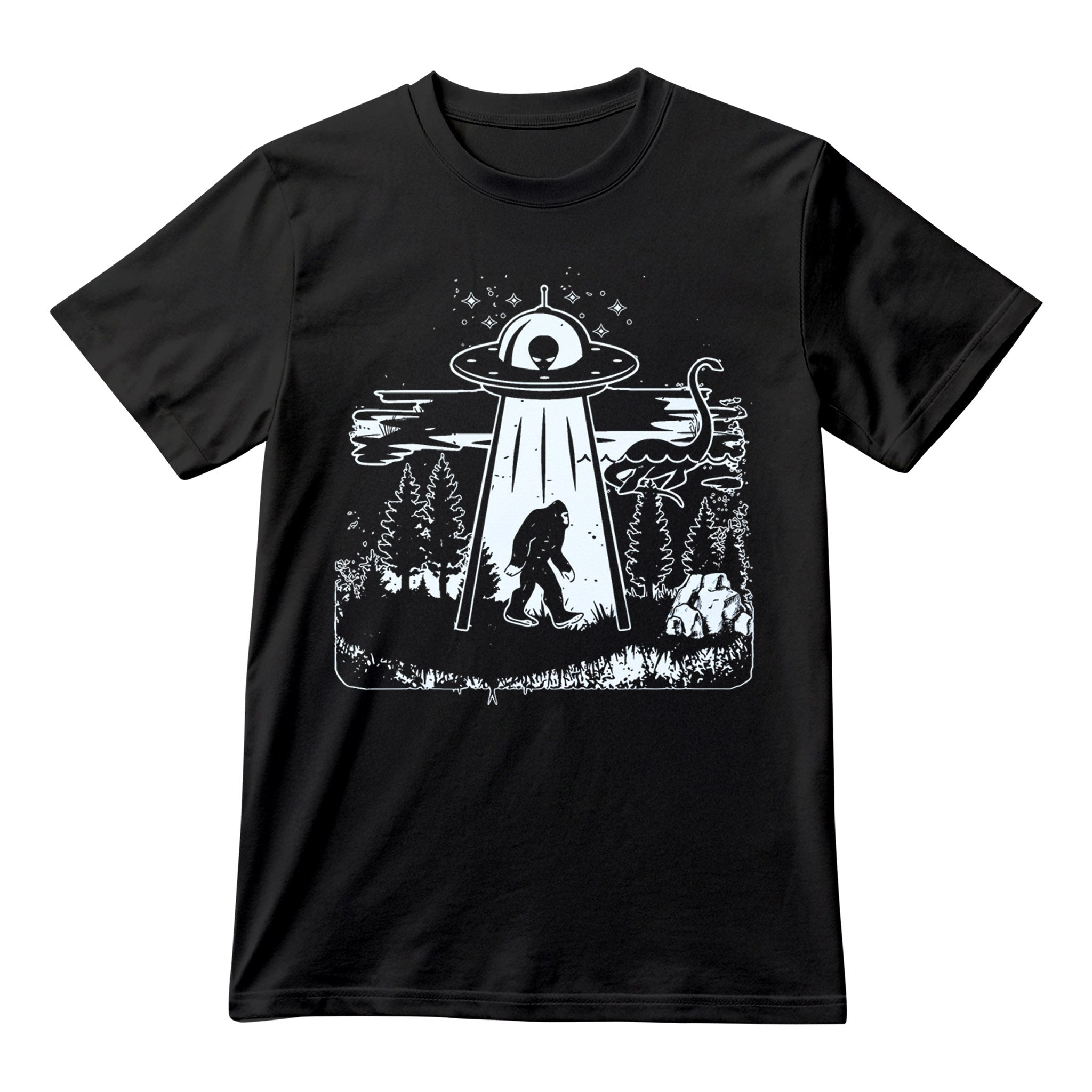 Funny Bigfoot Cryptid Shirt, Sasquatch Yeti UFO Alien Graphic Tee, Weird Paranormal Unisex T-Shirt