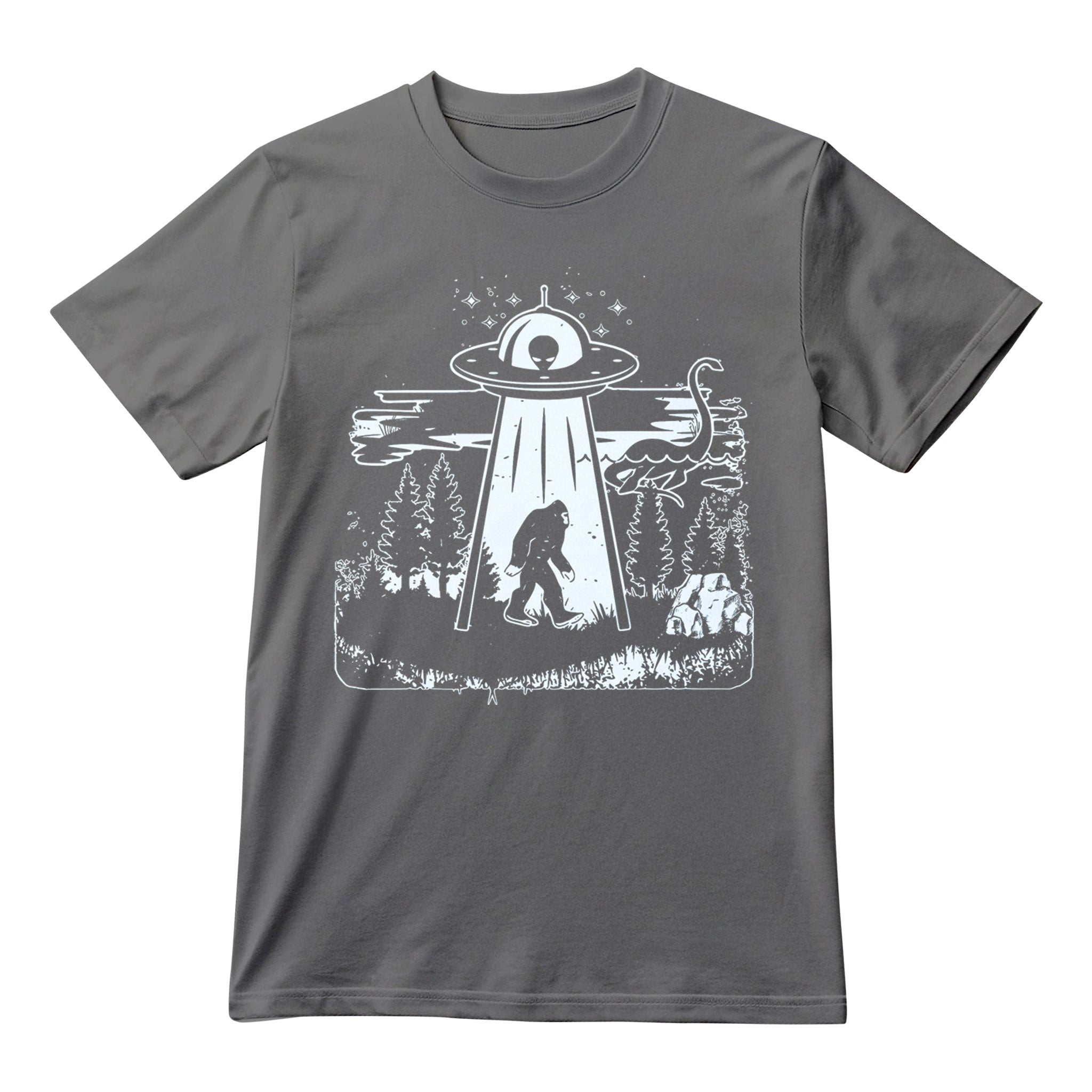 Funny Bigfoot Cryptid Shirt, Sasquatch Yeti UFO Alien Graphic Tee, Weird Paranormal Unisex T-Shirt