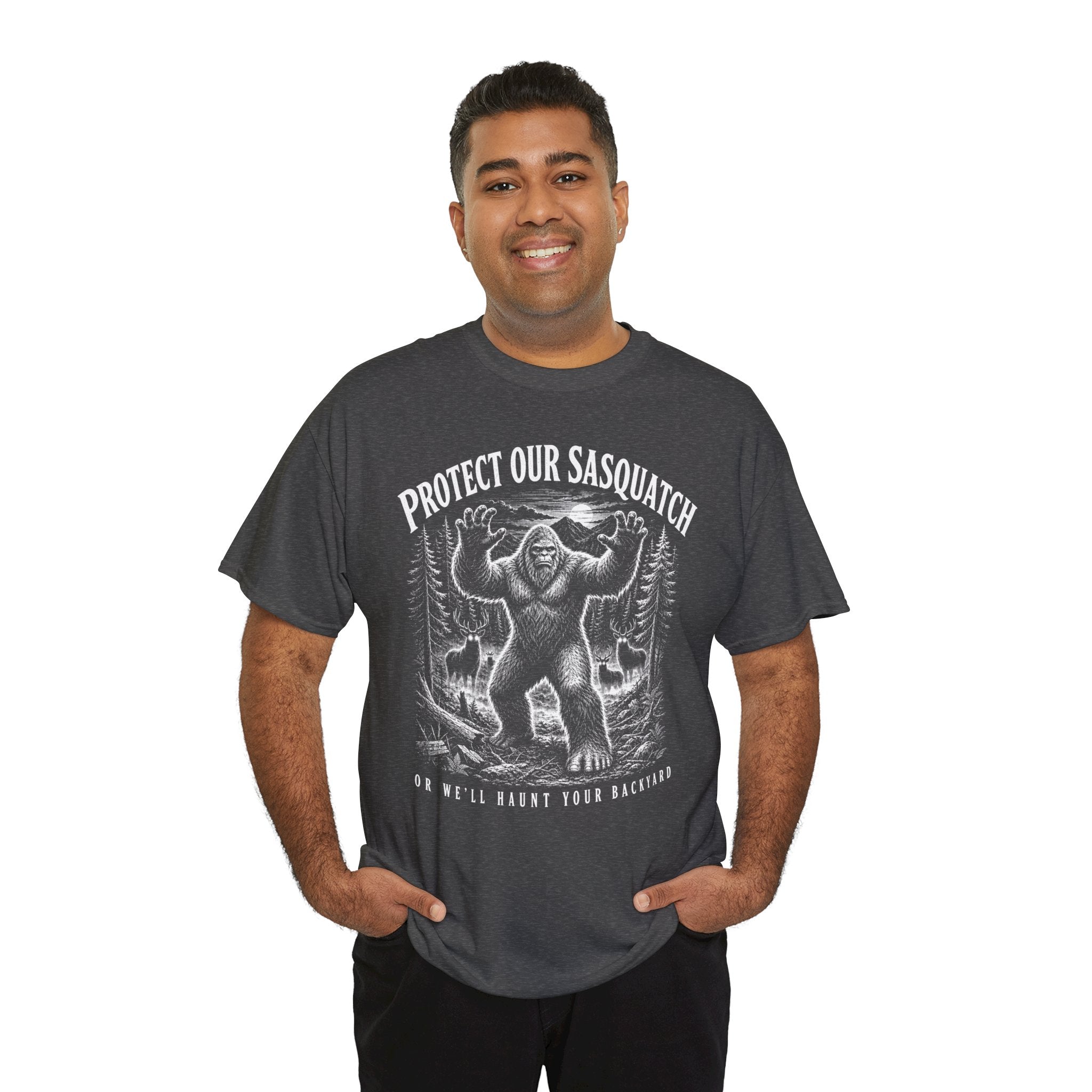 Protect Our Sasquatch T-Shirt – Woodcut Scratchboard Bigfoot Graphic Tee