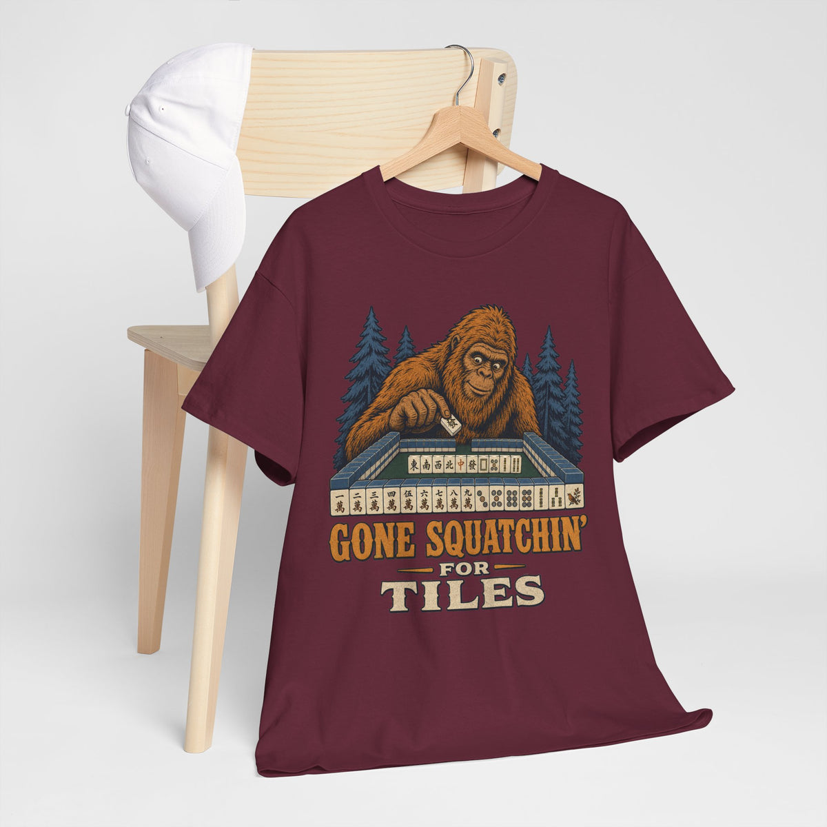 Gone Squatchin' For Tiles - Retro Bigfoot Mahjong T-Shirt