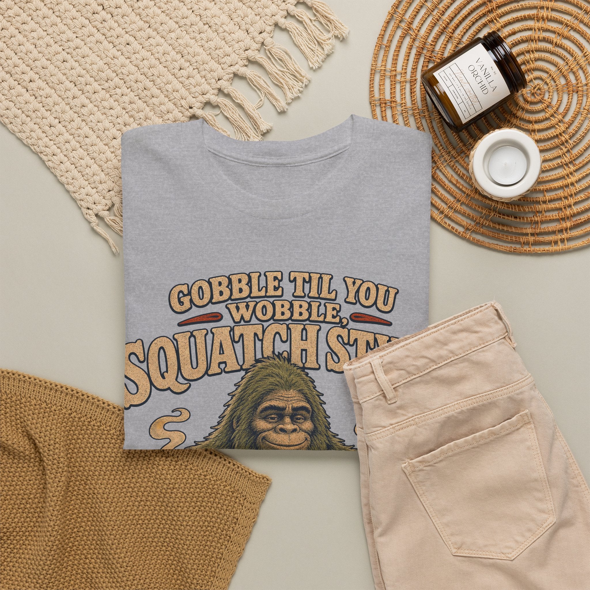 Funny Bigfoot Thanksgiving T-Shirt – Gobble Til You Wobble Graphic Tee