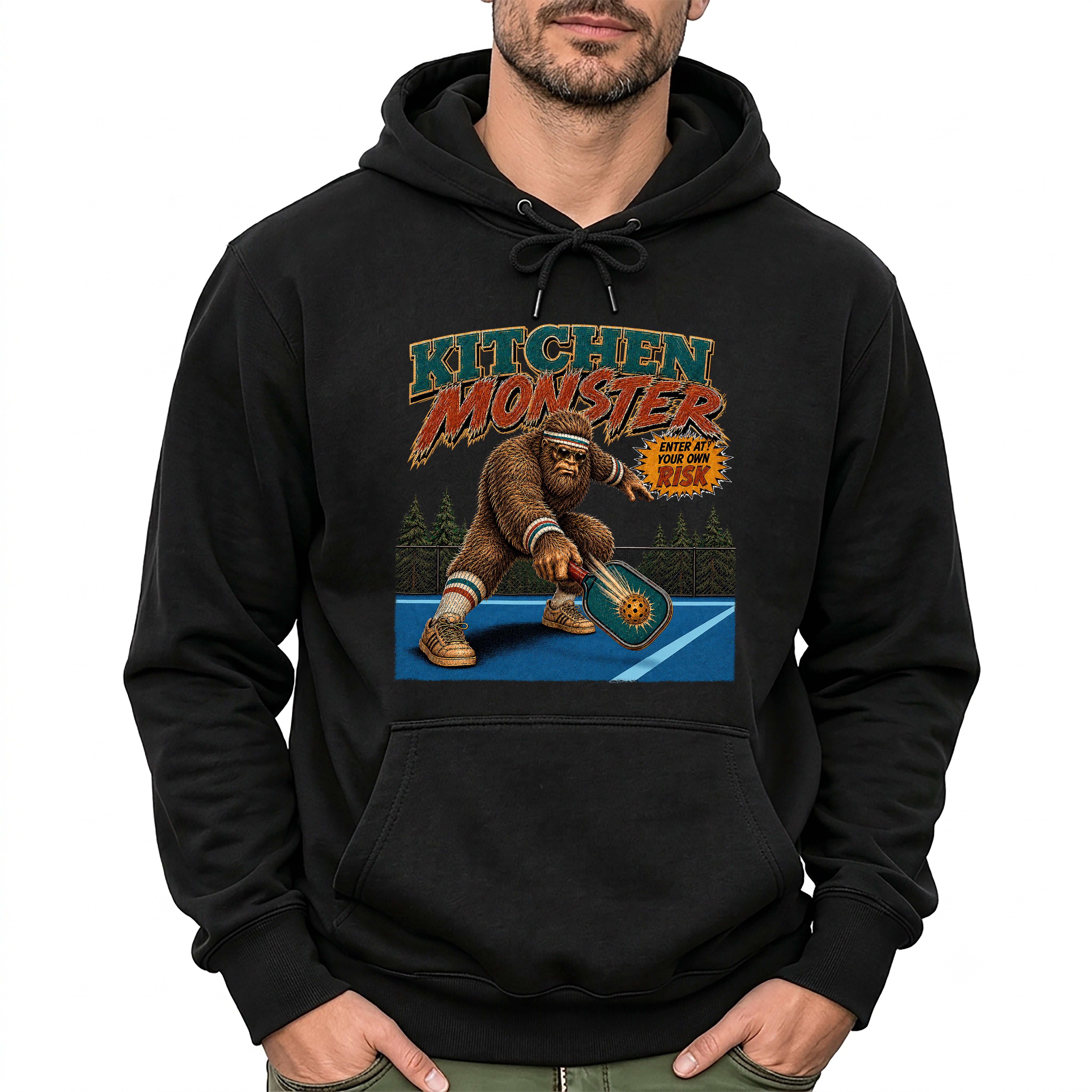 Bigfoot Kitchen Monster Funny Pickleball Hoodie