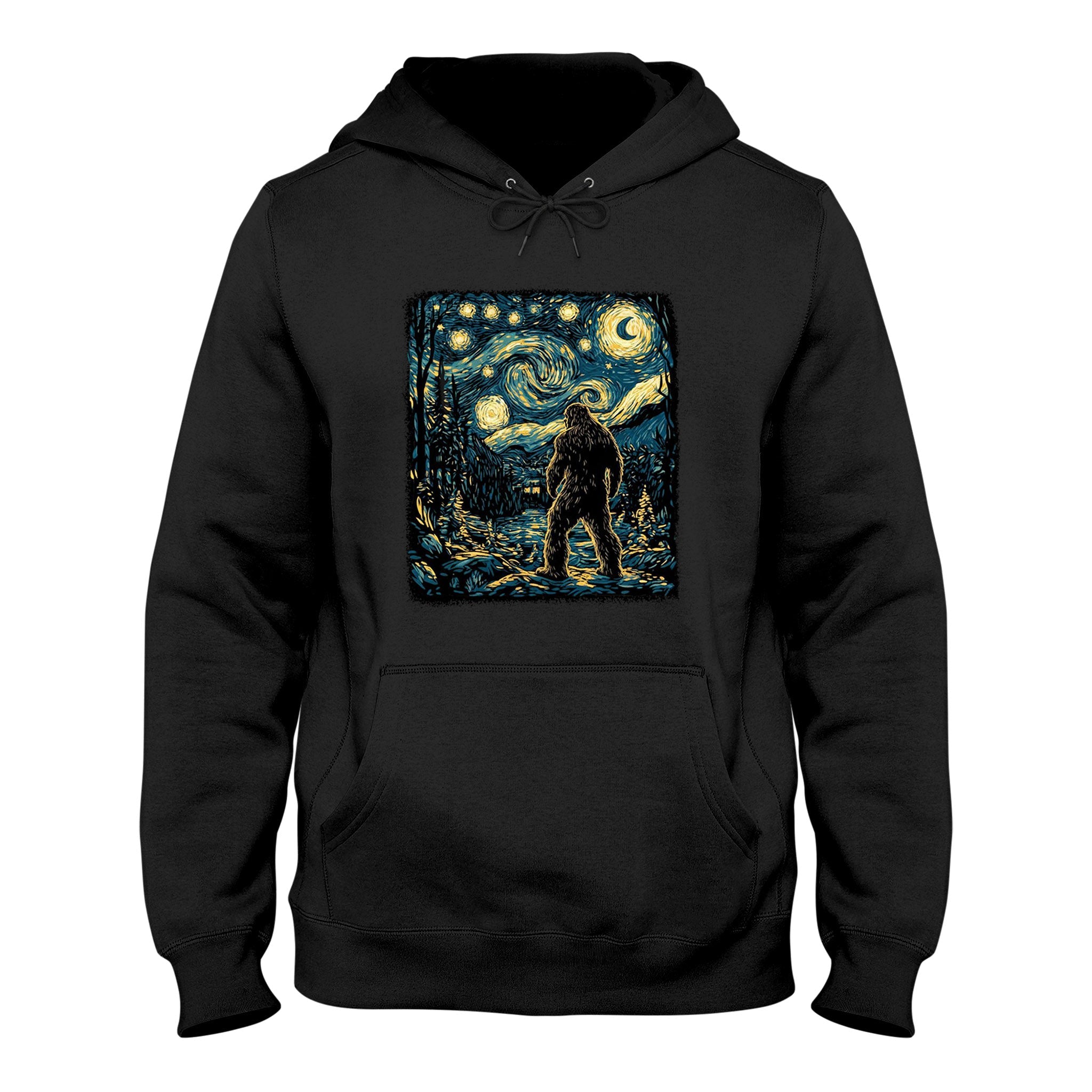 Bigfoot Starry Night Hoodie, Van Gogh Inspired Sasquatch Graphic, Unisex Hoodie, Nature Lover Gift