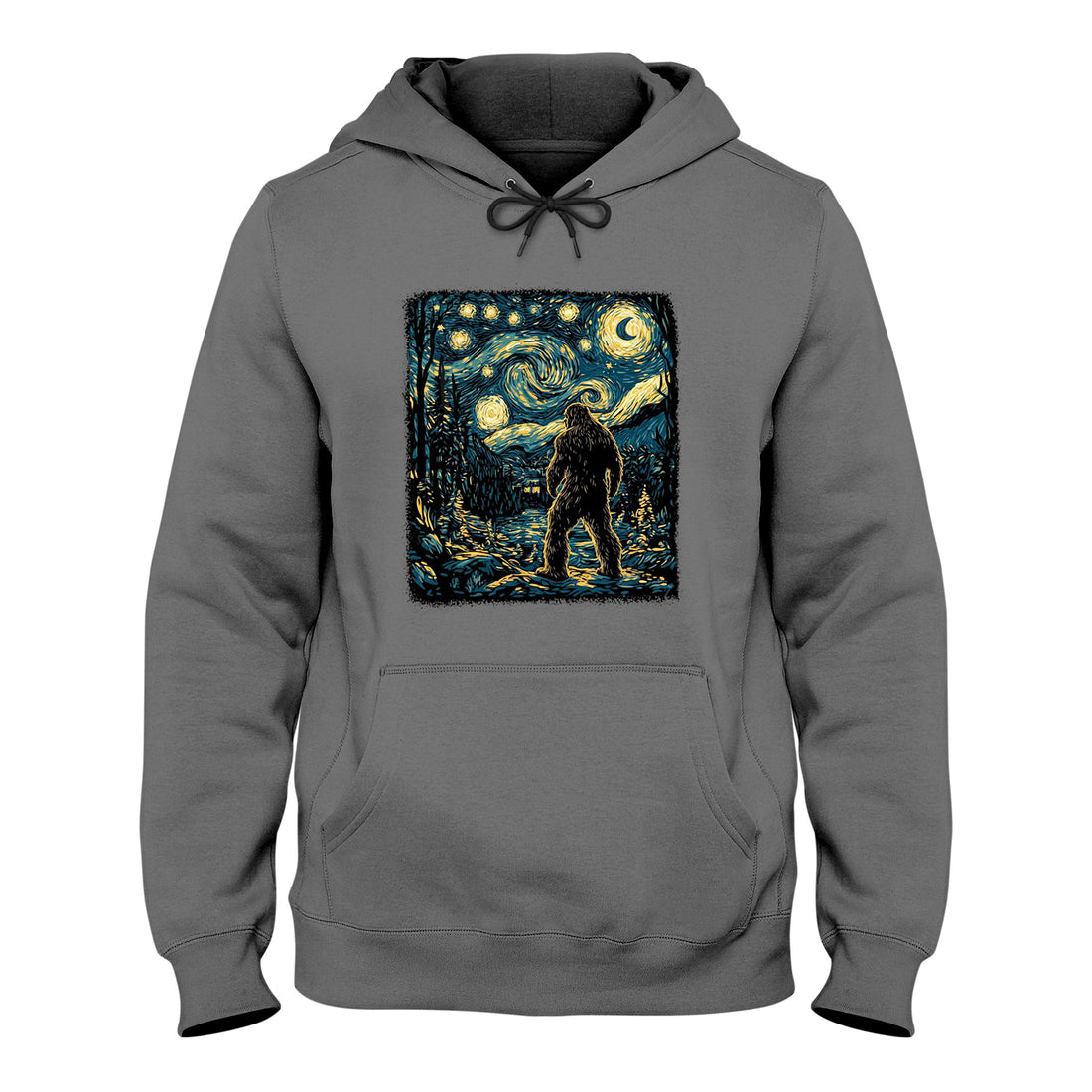 Bigfoot Starry Night Hoodie, Van Gogh Inspired Sasquatch Graphic, Unisex Hoodie, Nature Lover Gift