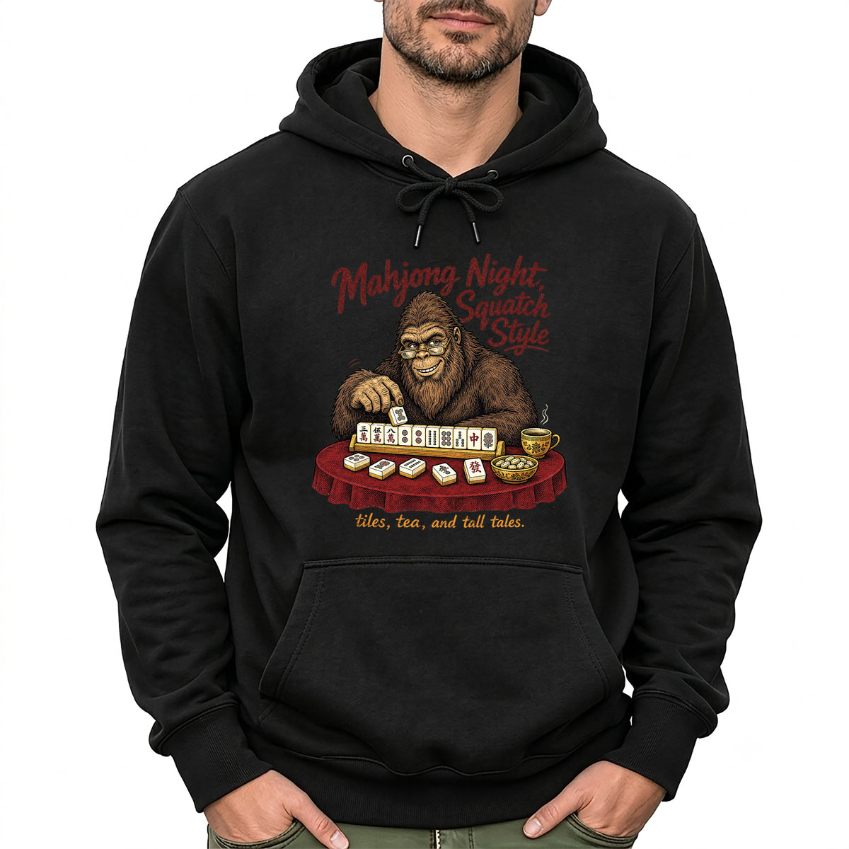 Mahjong Night Sasquatch Hoodie – Vintage Bigfoot Mahjong Pullover