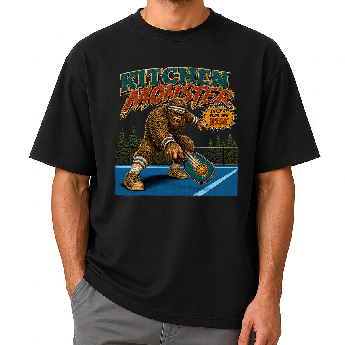 Bigfoot Kitchen Monster Funny Pickleball T-Shirt