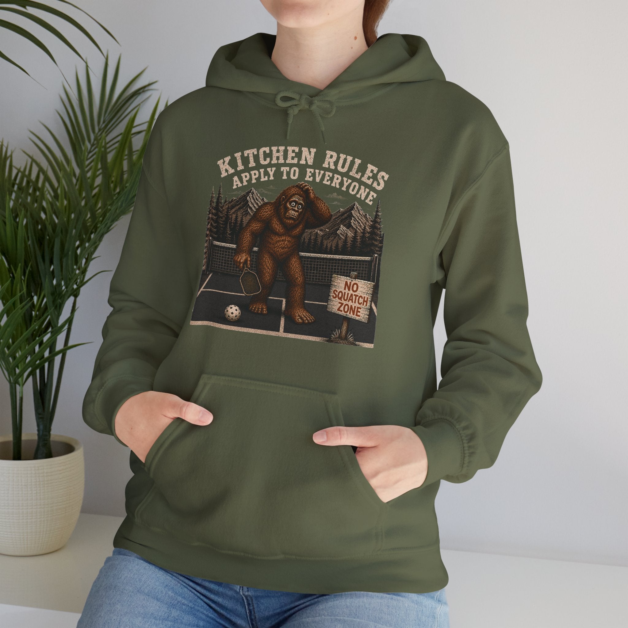 Kitchen Rules Apply to Everyone Bigfoot Pickleball Hoodie