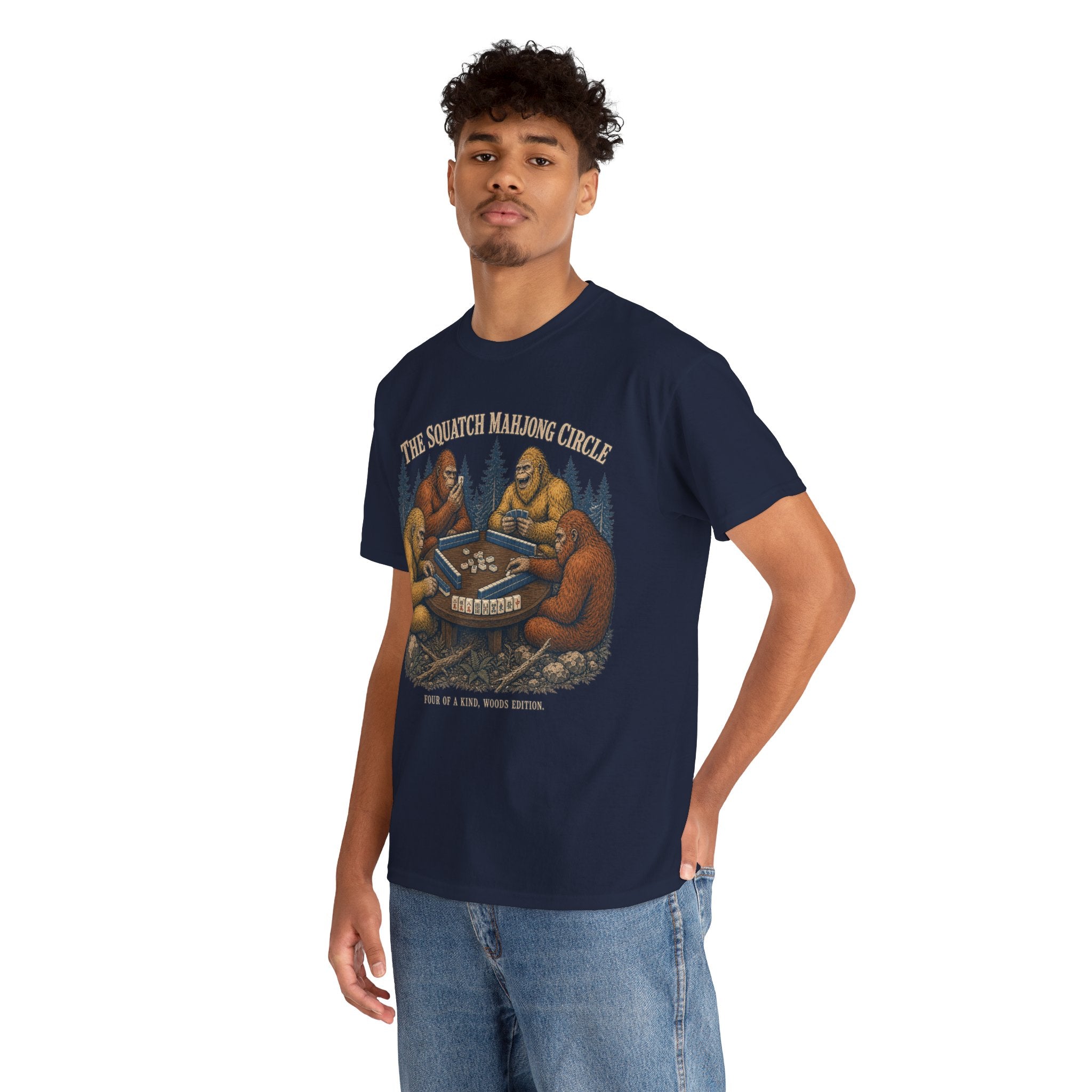 The Squatch Mahjong Circle - Four Bigfoot Forest T-Shirt