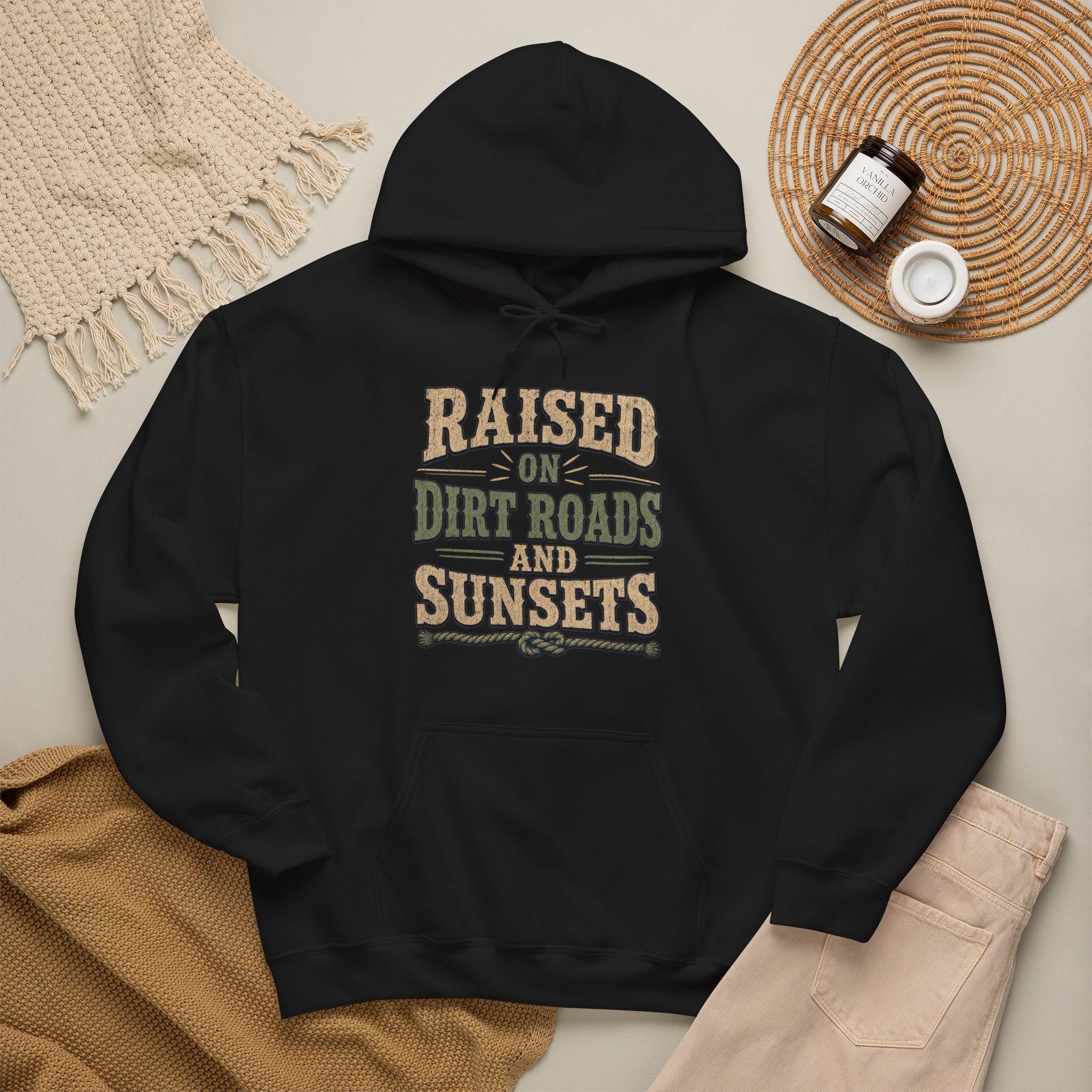 Raised On Dirt Roads Hoodie, Vintage Western Typography Pullover Sweatshirt, Rustic Country Fleece Hoodie