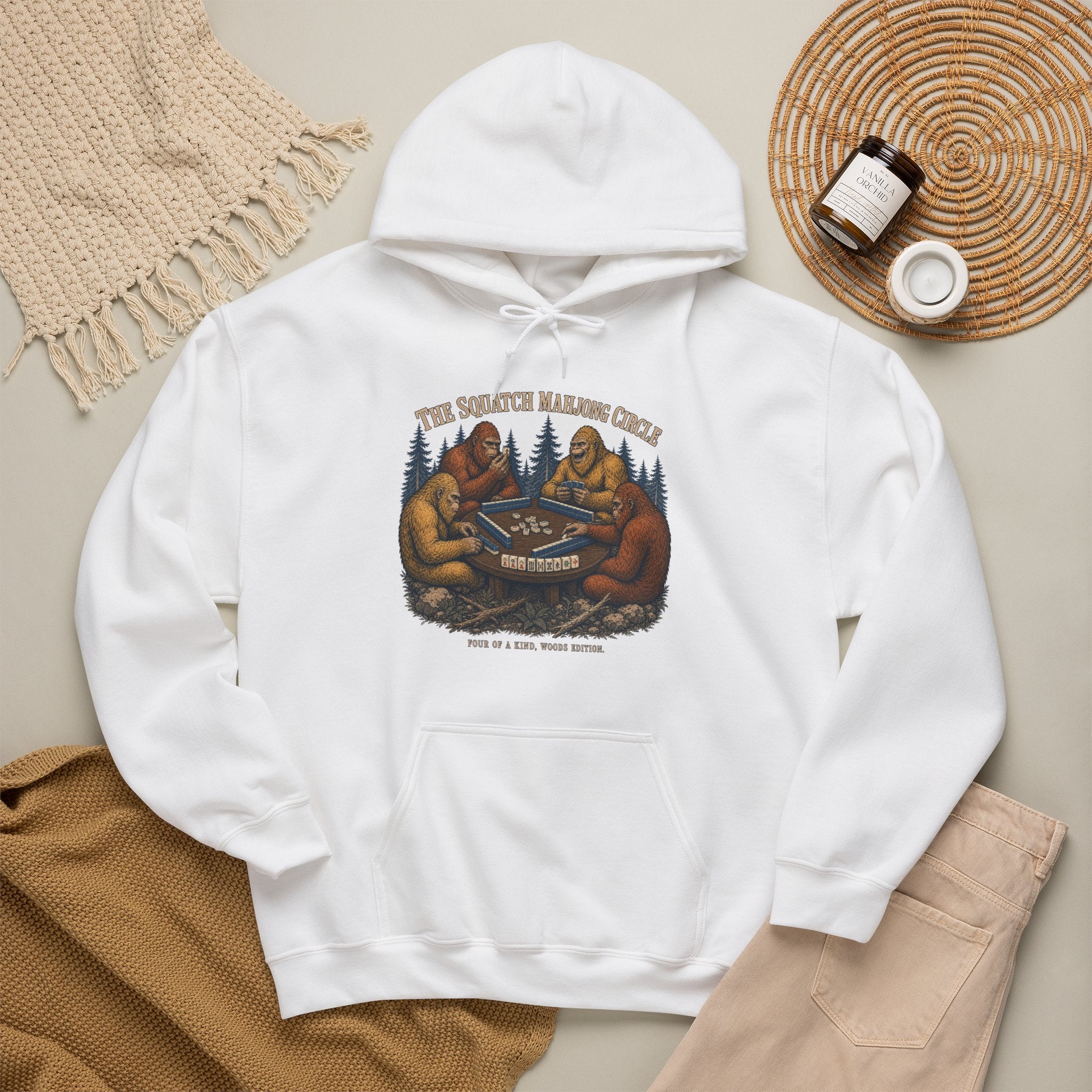 The Squatch Mahjong Circle - Four Bigfoot Forest Hoodie