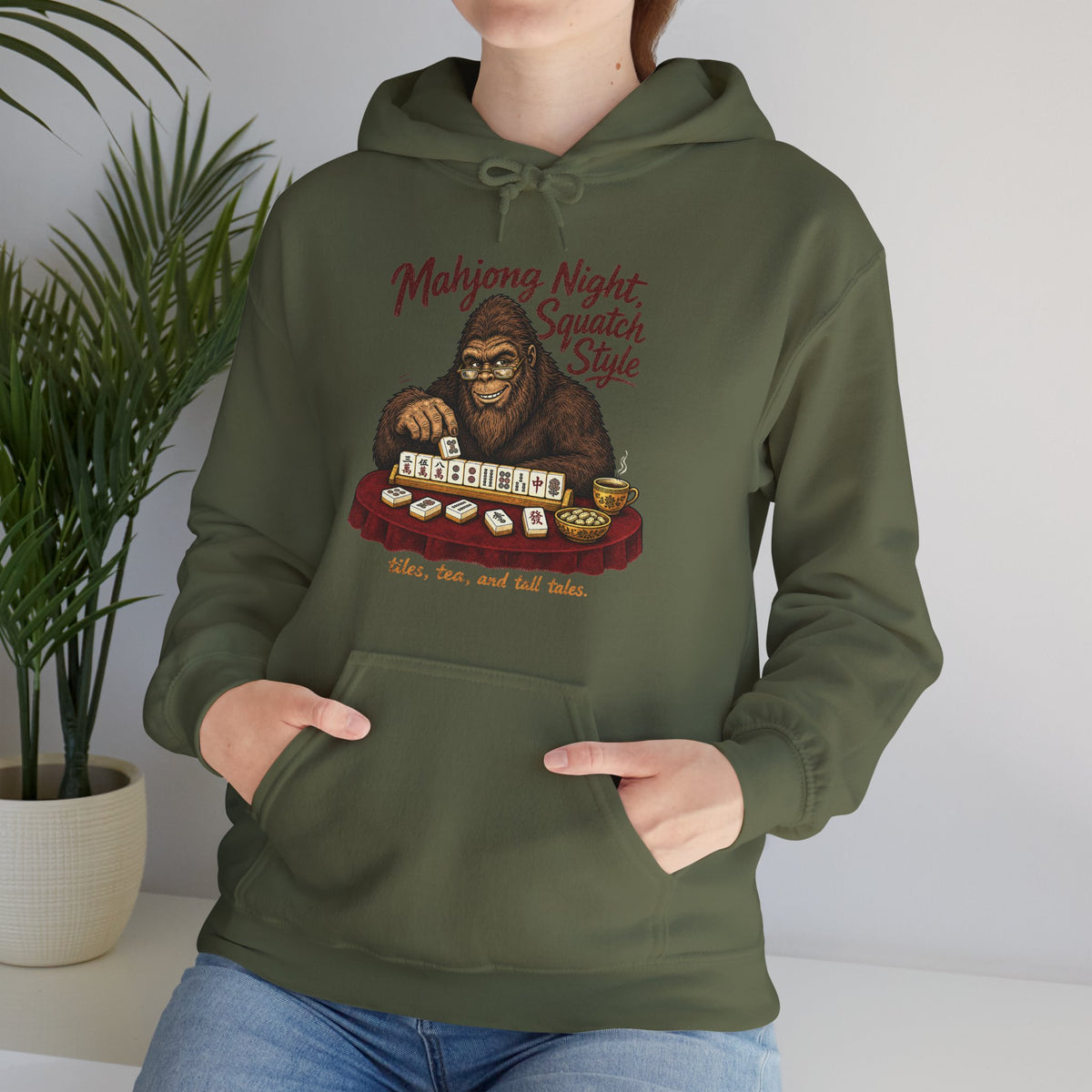 Mahjong Night Sasquatch Hoodie – Vintage Bigfoot Mahjong Pullover