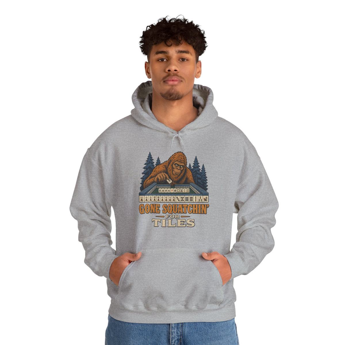 Gone Squatchin' For Tiles - Retro Bigfoot Mahjong Hoodie