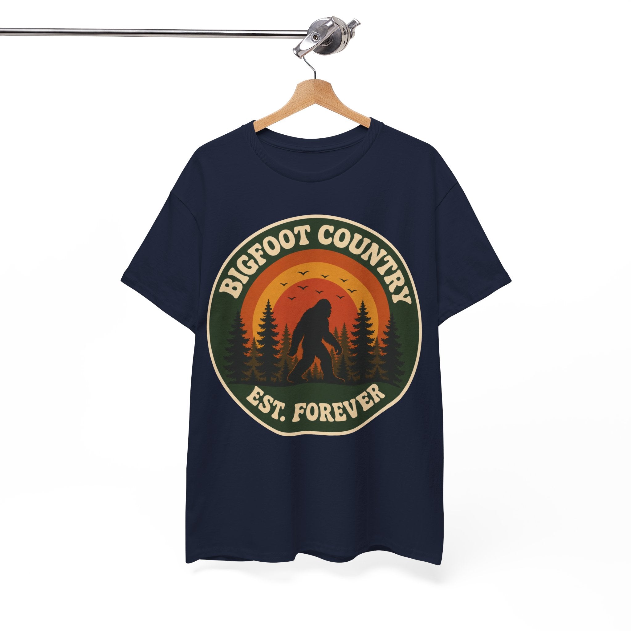 Bigfoot Country Sunset Badge T-Shirt – Retro Circular Graphic Tee