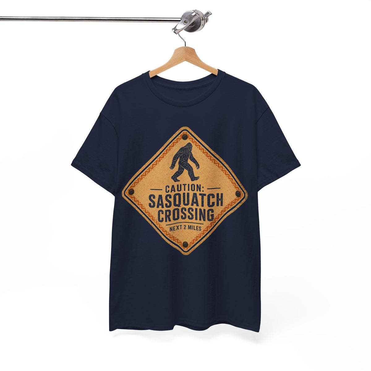 Sasquatch Crossing T-Shirt – Funny Retro Road Sign Bigfoot Graphic Tee