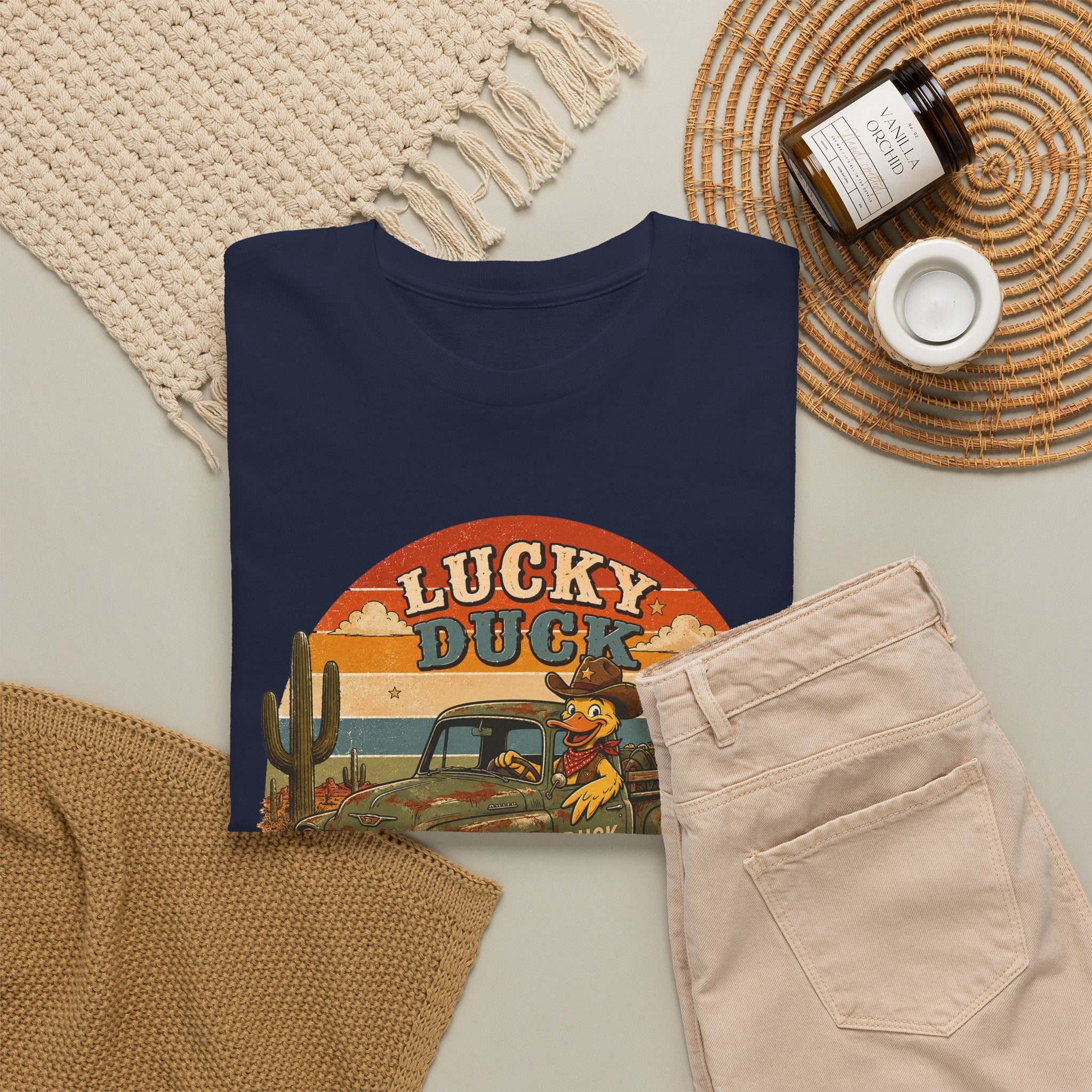 Lucky Duck Vintage Truck Tee — Retro Desert Road Trip Graphic T-Shirt