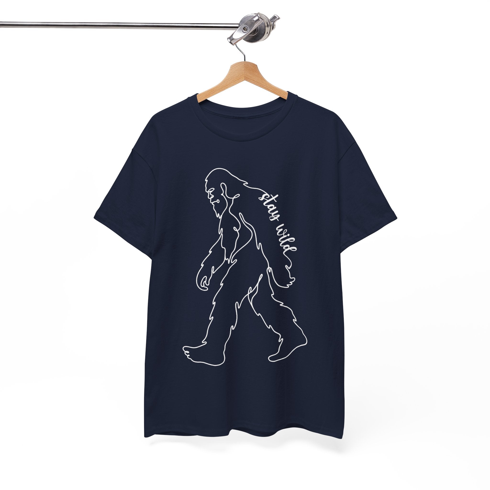 Minimalist Bigfoot Line Art T-Shirt – Stay Wild Boho Graphic Tee