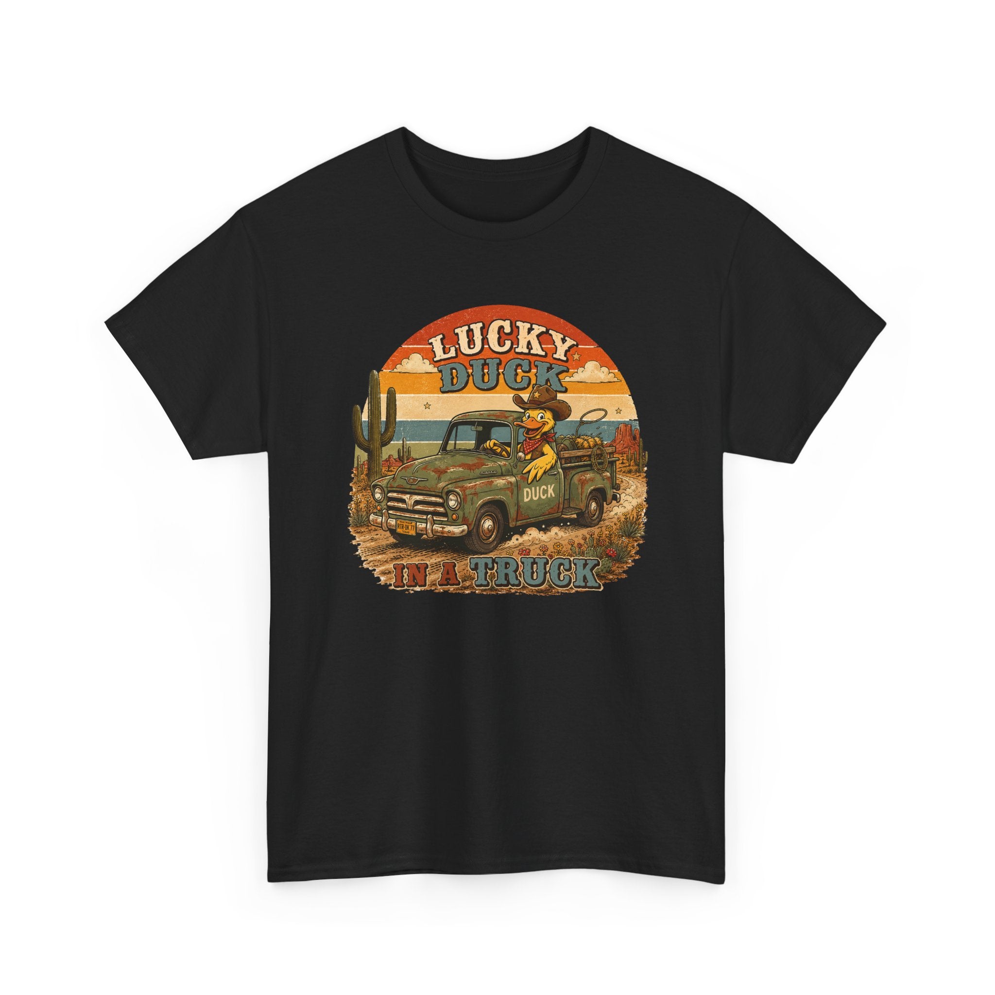 Lucky Duck Vintage Truck Tee — Retro Desert Road Trip Graphic T-Shirt