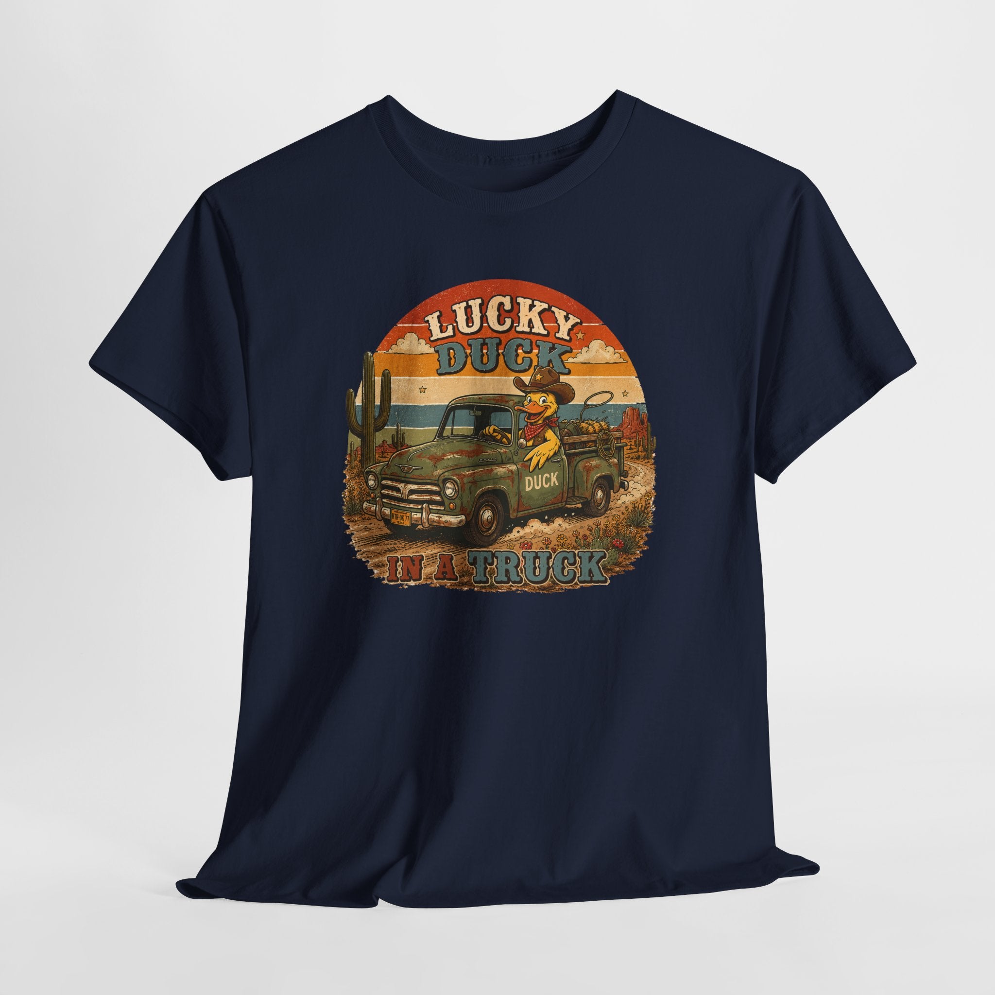Lucky Duck Vintage Truck Tee — Retro Desert Road Trip Graphic T-Shirt
