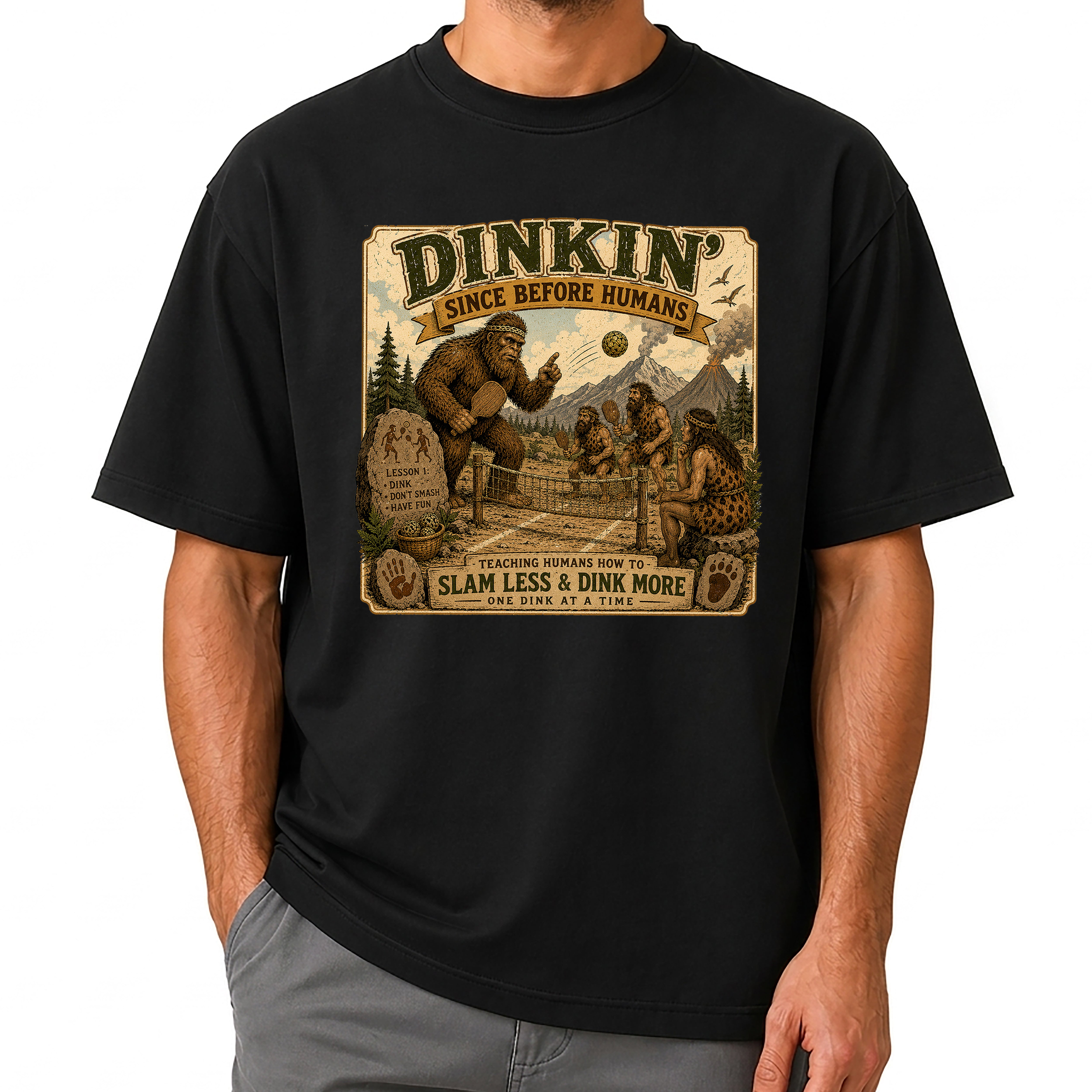 Dinkin' Since Before Humans Bigfoot Pickleball T-Shirt