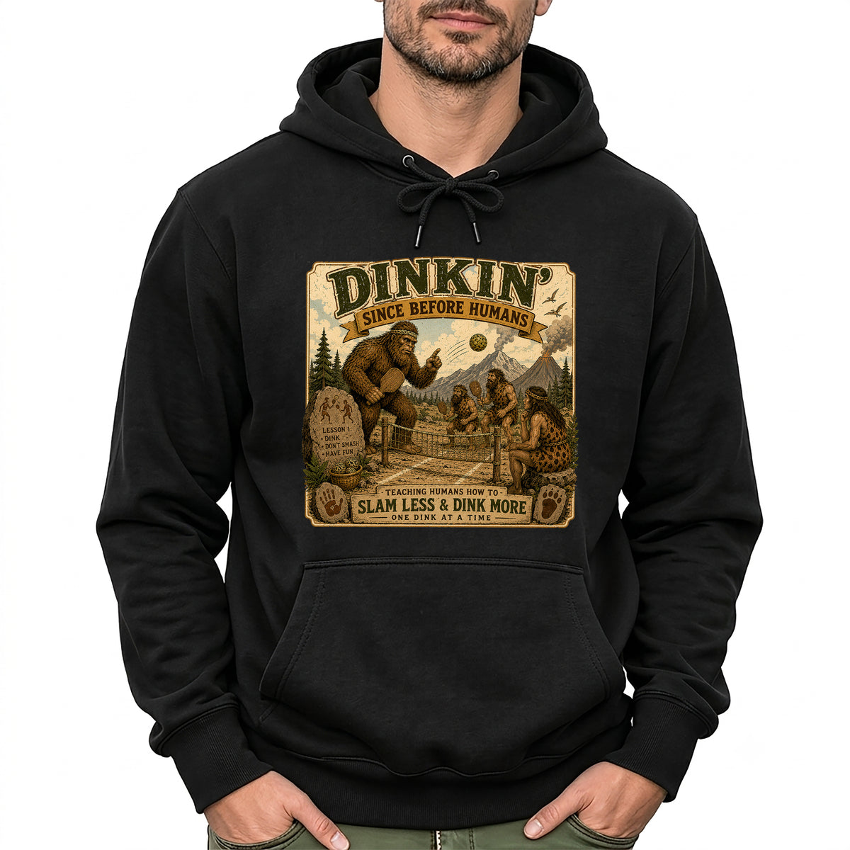 Dinkin' Since Before Humans Bigfoot Pickleball Hoodie