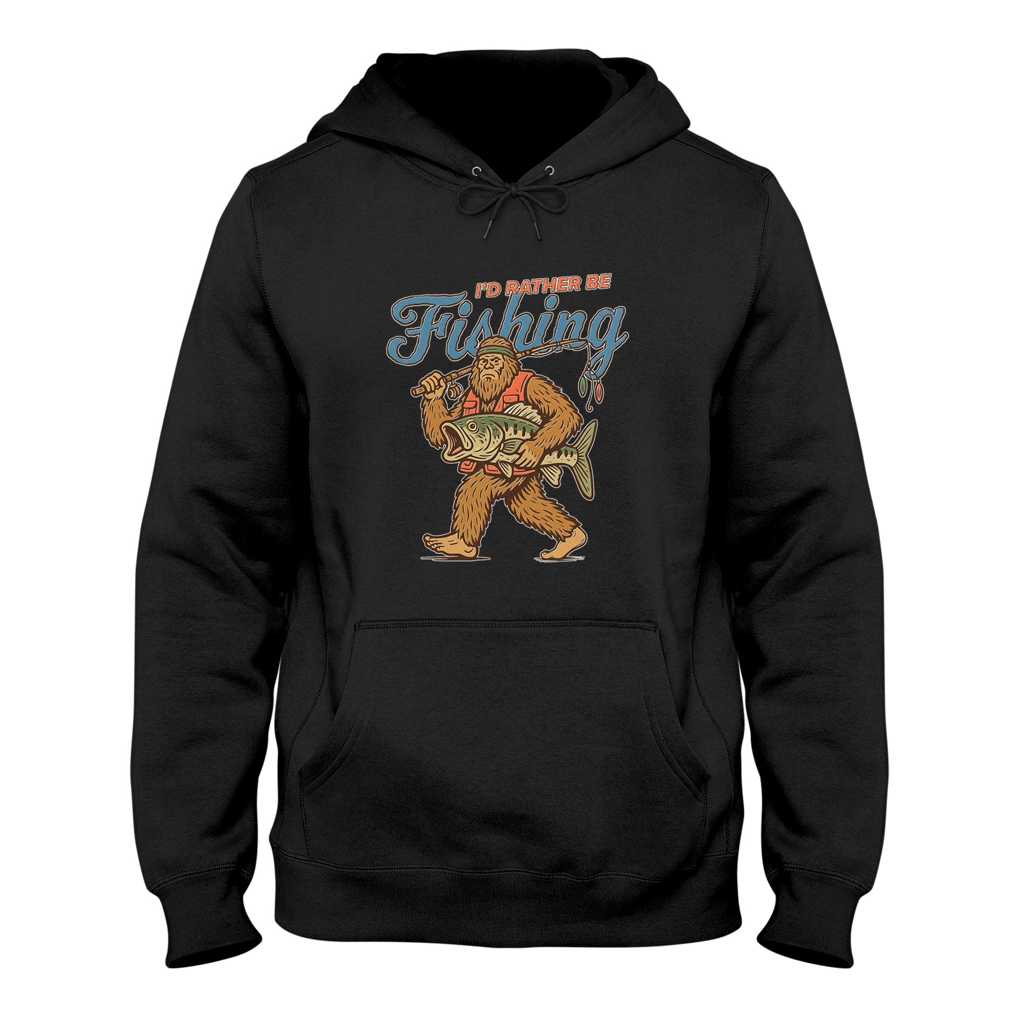 Bigfoot Fishing Hoodie, I'd Rather Be Fishing Sasquatch Graphic, Unisex Hoodie, Gift for Fisherman