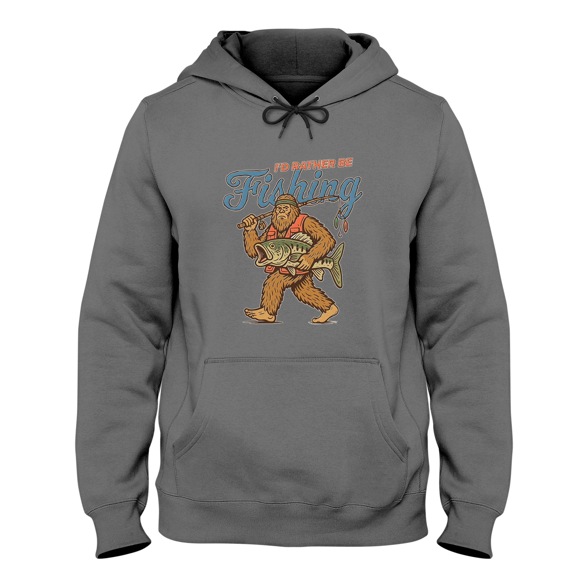 Bigfoot Fishing Hoodie, I'd Rather Be Fishing Sasquatch Graphic, Unisex Hoodie, Gift for Fisherman