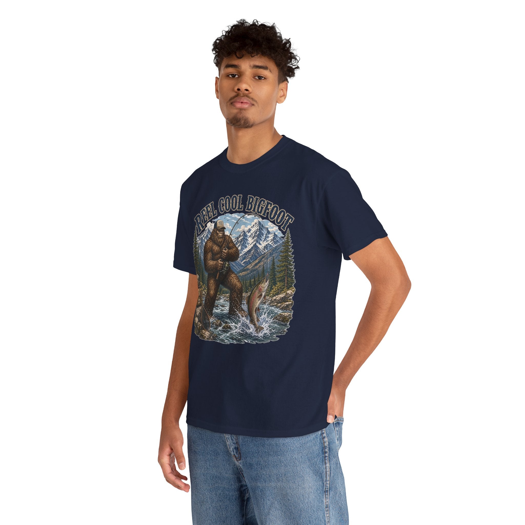 Reel Cool Bigfoot T-Shirt – Funny Fishing Mountain Graphic Tee