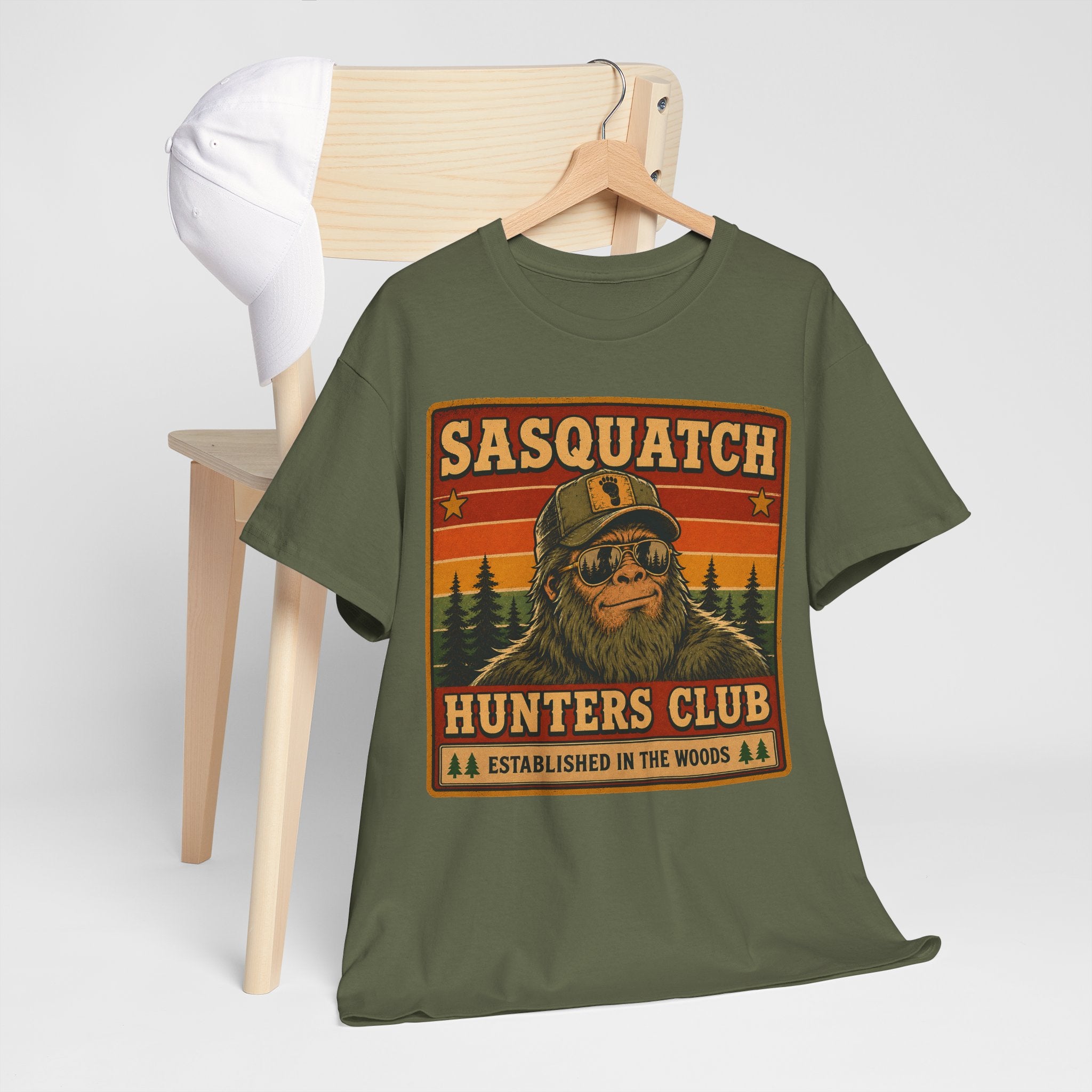 Sasquatch Hunters Club T-Shirt – Retro Bigfoot Emblem Badge Graphic Tee - Bigfoot Shirt