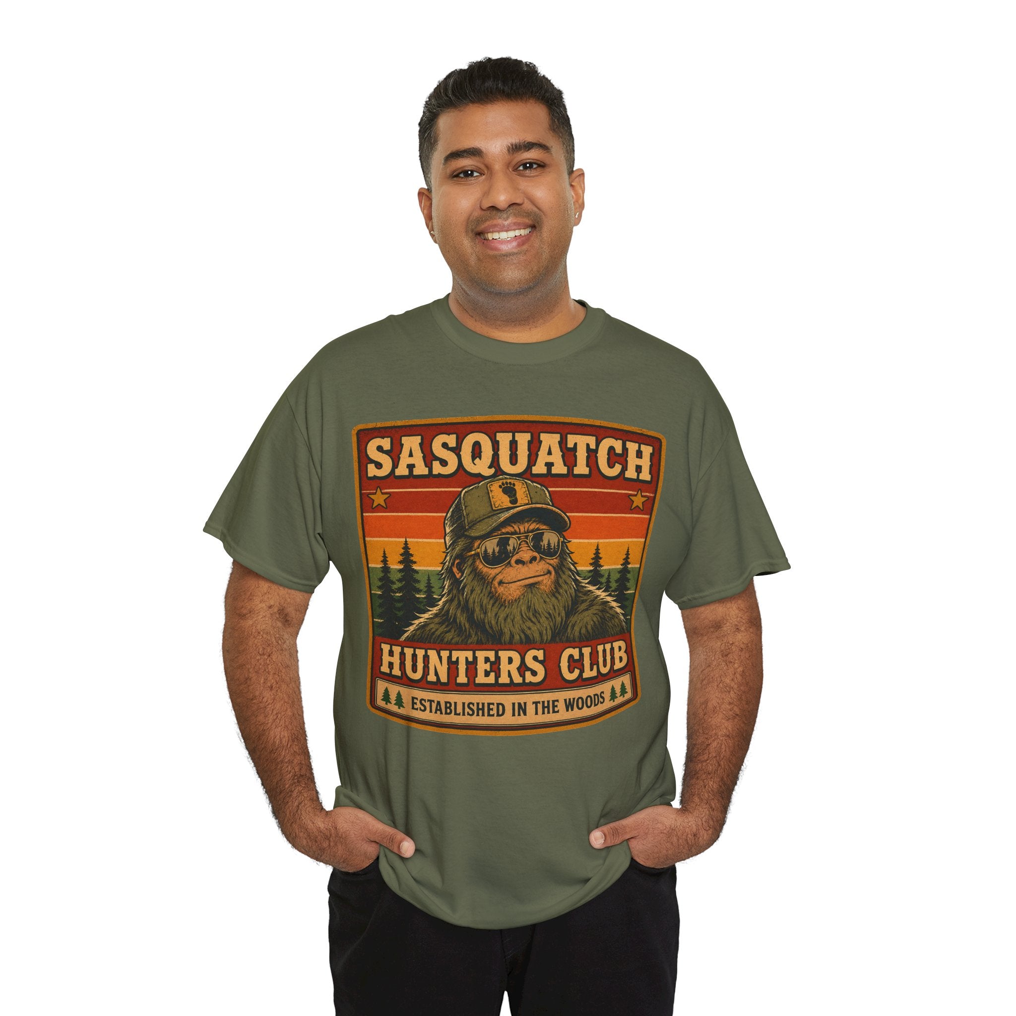 Sasquatch Hunters Club T-Shirt – Retro Bigfoot Emblem Badge Graphic Tee - Bigfoot Shirt