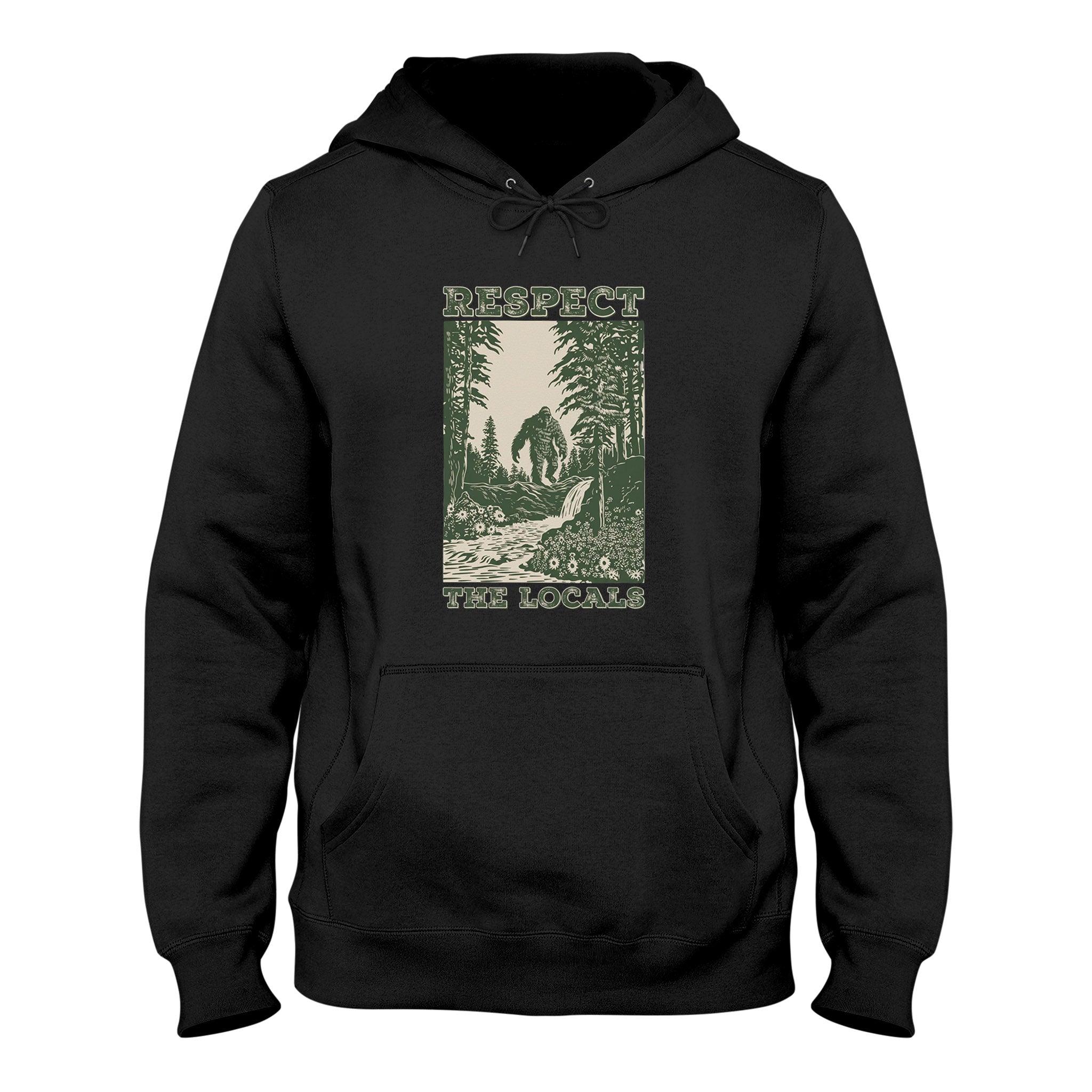 Funny Bigfoot Hoodie, Respect The Locals Retro Vintage Graphic, Unisex Hoodie for Men Women, Camping Gift