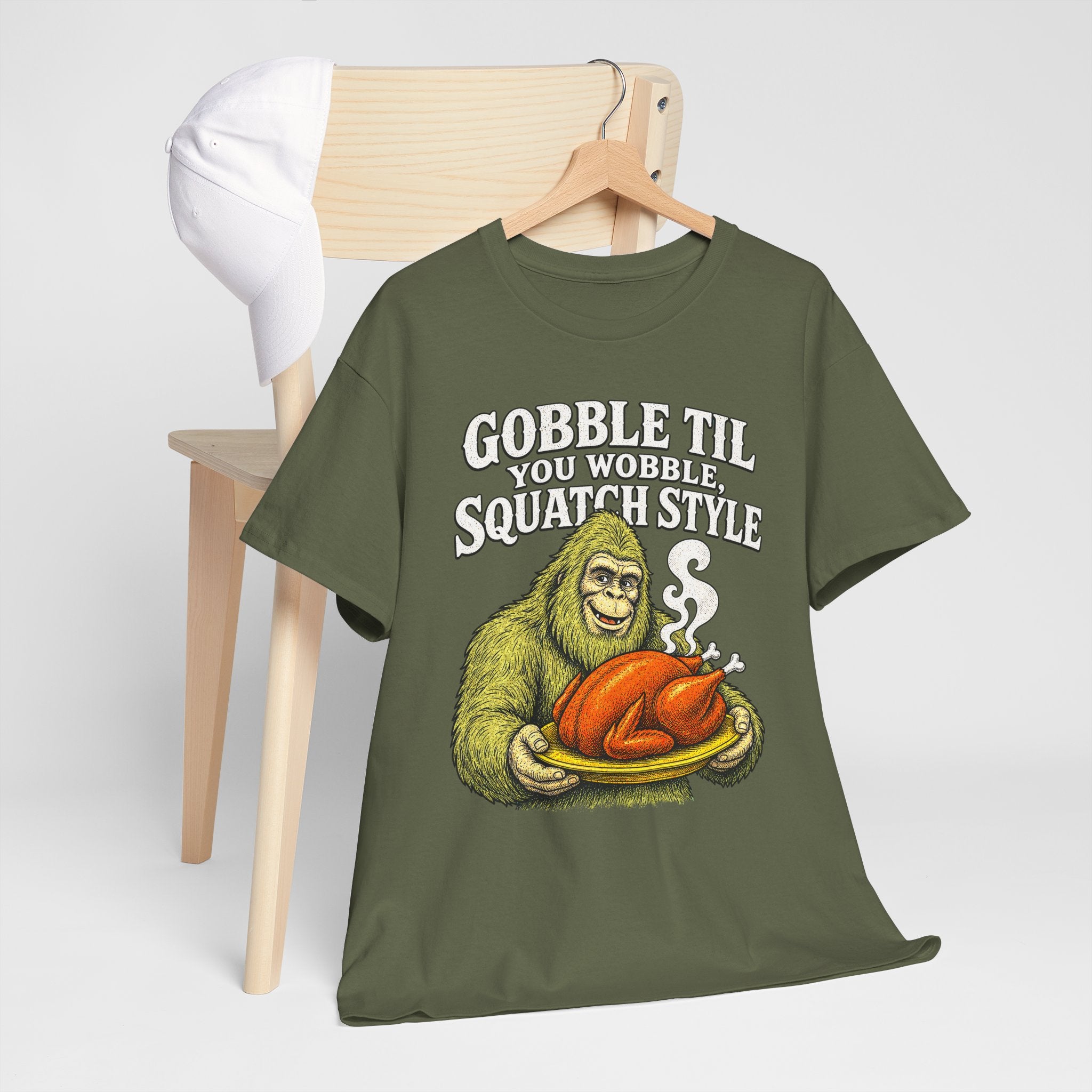 Funny Bigfoot Thanksgiving T-Shirt – Gobble Til You Wobble Graphic Tee