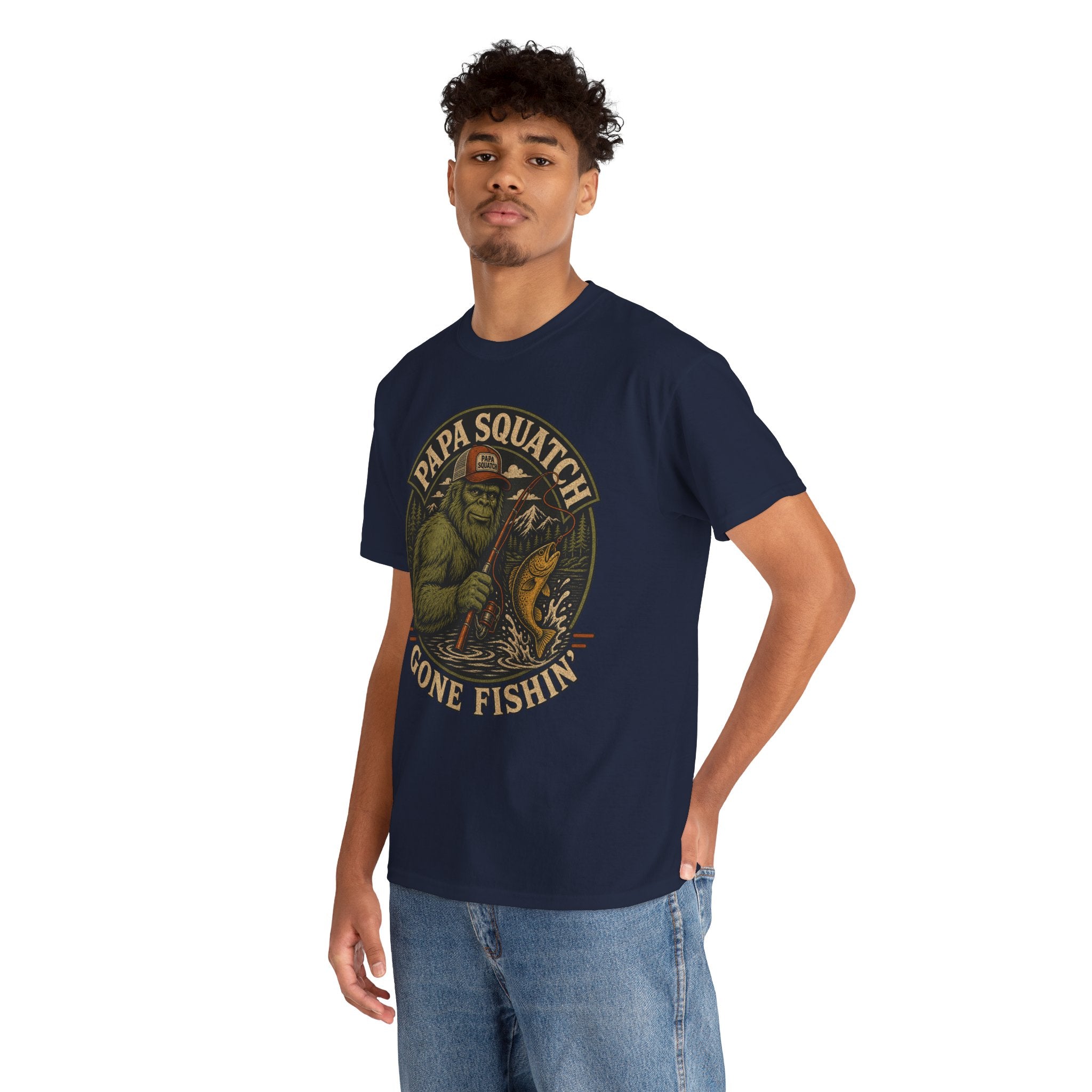 Papa Squatch Gone Fishin' T-Shirt – Funny Bigfoot Fishing Dad Tee