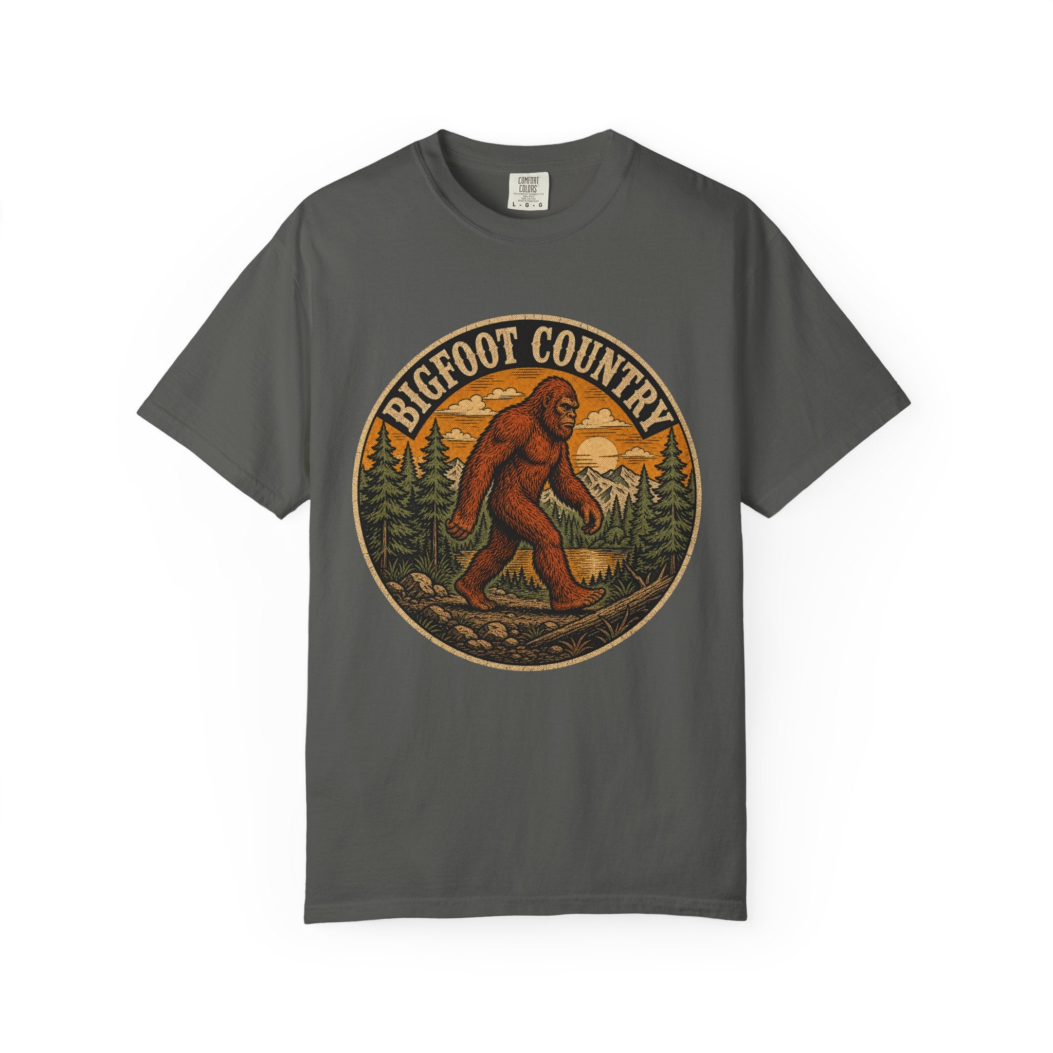 Bigfoot Country Vintage T-Shirt – Retro Sasquatch Forest Sunset Graphic Tee