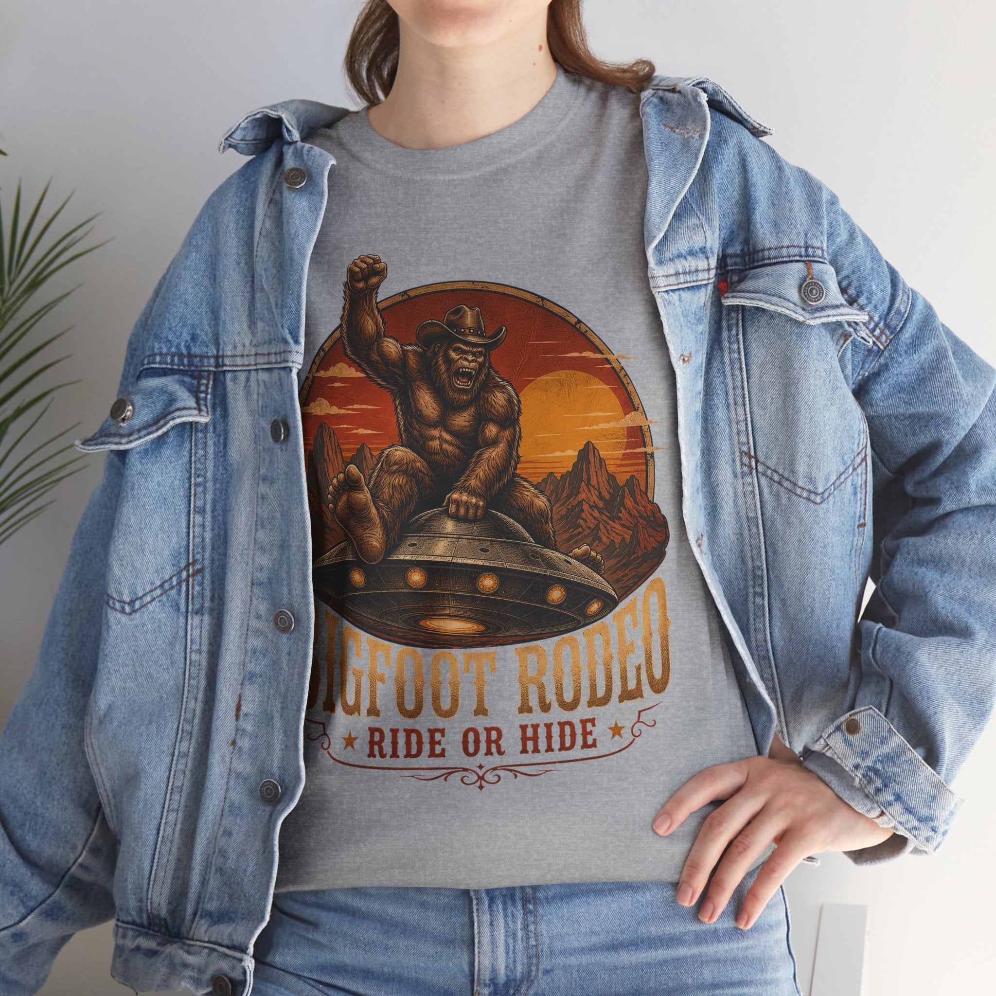 Bigfoot Rodeo T-Shirt – Funny Cowboy UFO Desert Graphic Tee