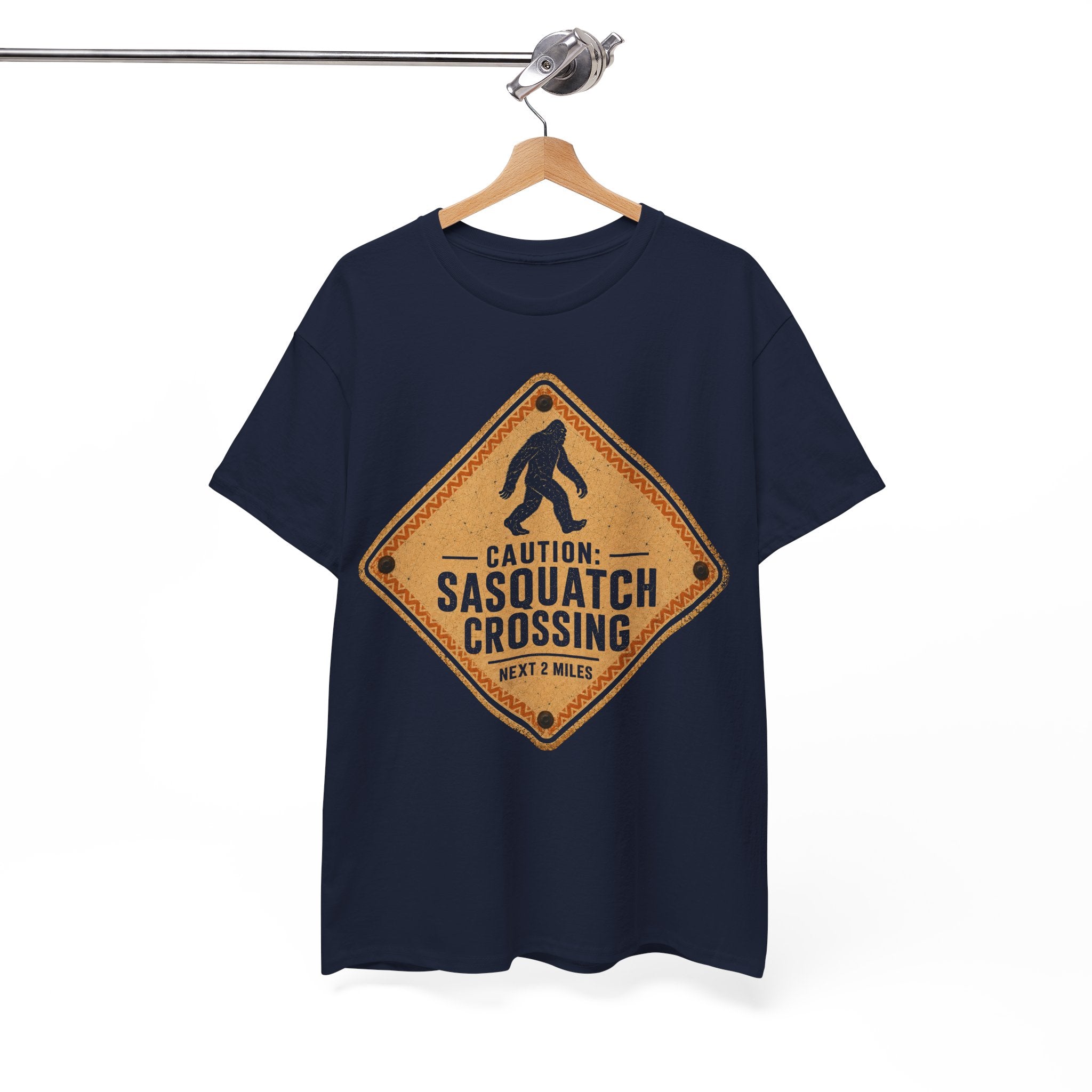 Sasquatch Crossing T-Shirt – Funny Retro Road Sign Bigfoot Graphic Tee