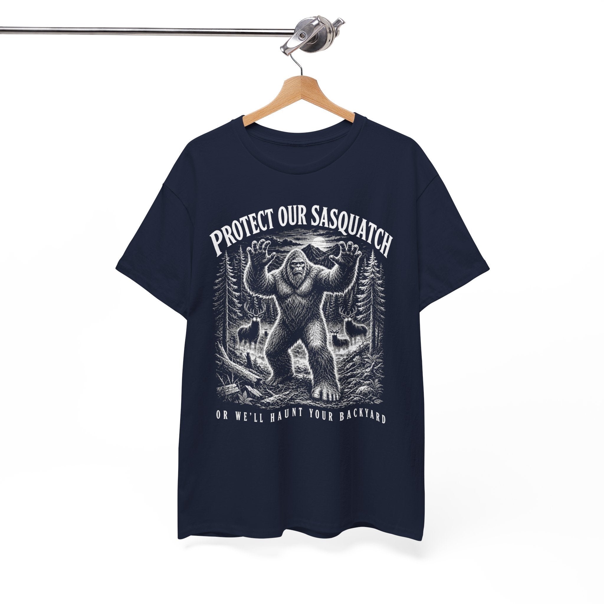 Protect Our Sasquatch T-Shirt – Woodcut Scratchboard Bigfoot Graphic Tee
