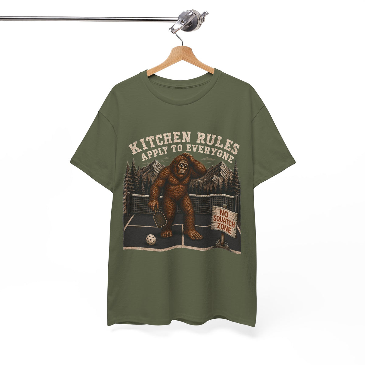 Kitchen Rules Apply to Everyone Bigfoot Pickleball T-Shirt