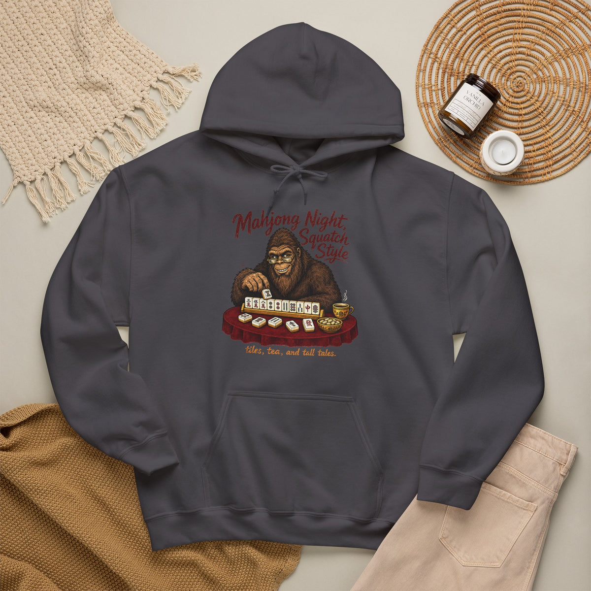 Mahjong Night Sasquatch Hoodie – Vintage Bigfoot Mahjong Pullover