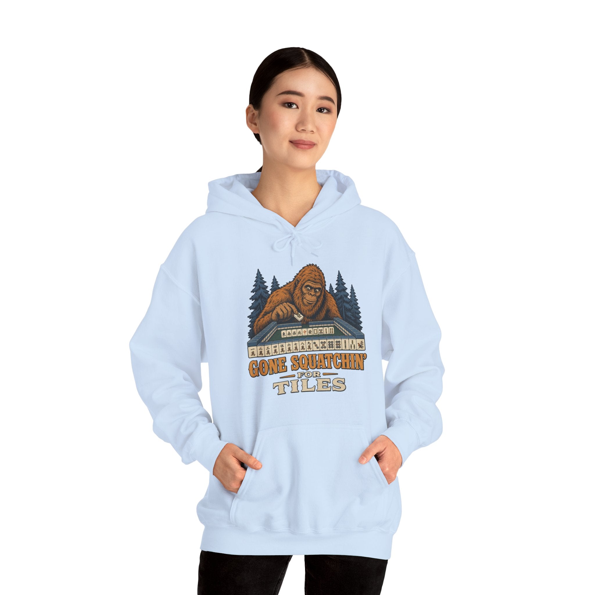 Gone Squatchin' For Tiles - Retro Bigfoot Mahjong Hoodie