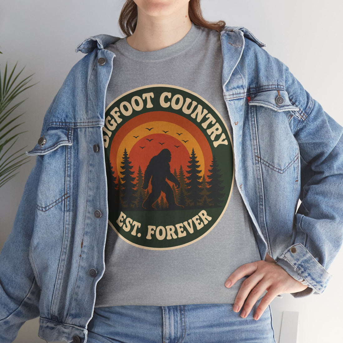 Bigfoot Country Sunset Badge T-Shirt – Retro Circular Graphic Tee