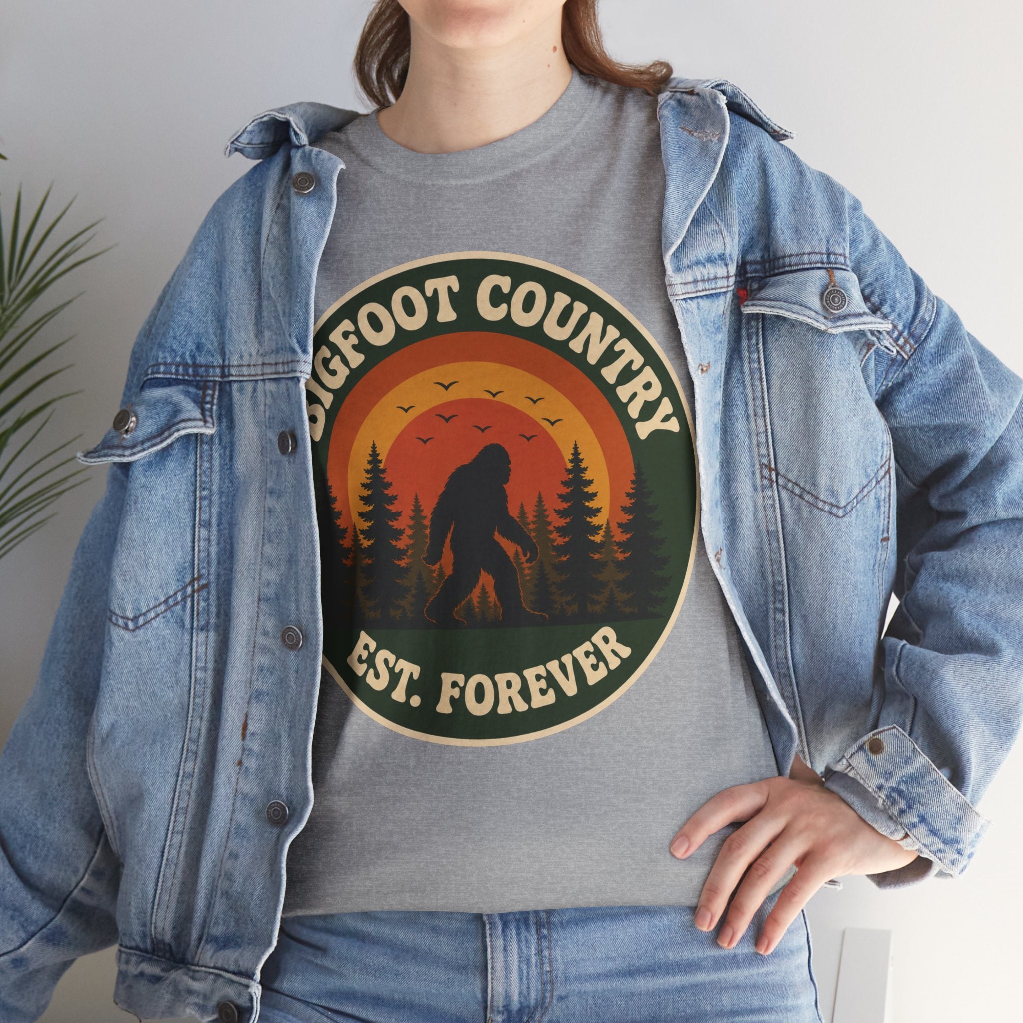 Bigfoot Country Sunset Badge T-Shirt – Retro Circular Graphic Tee