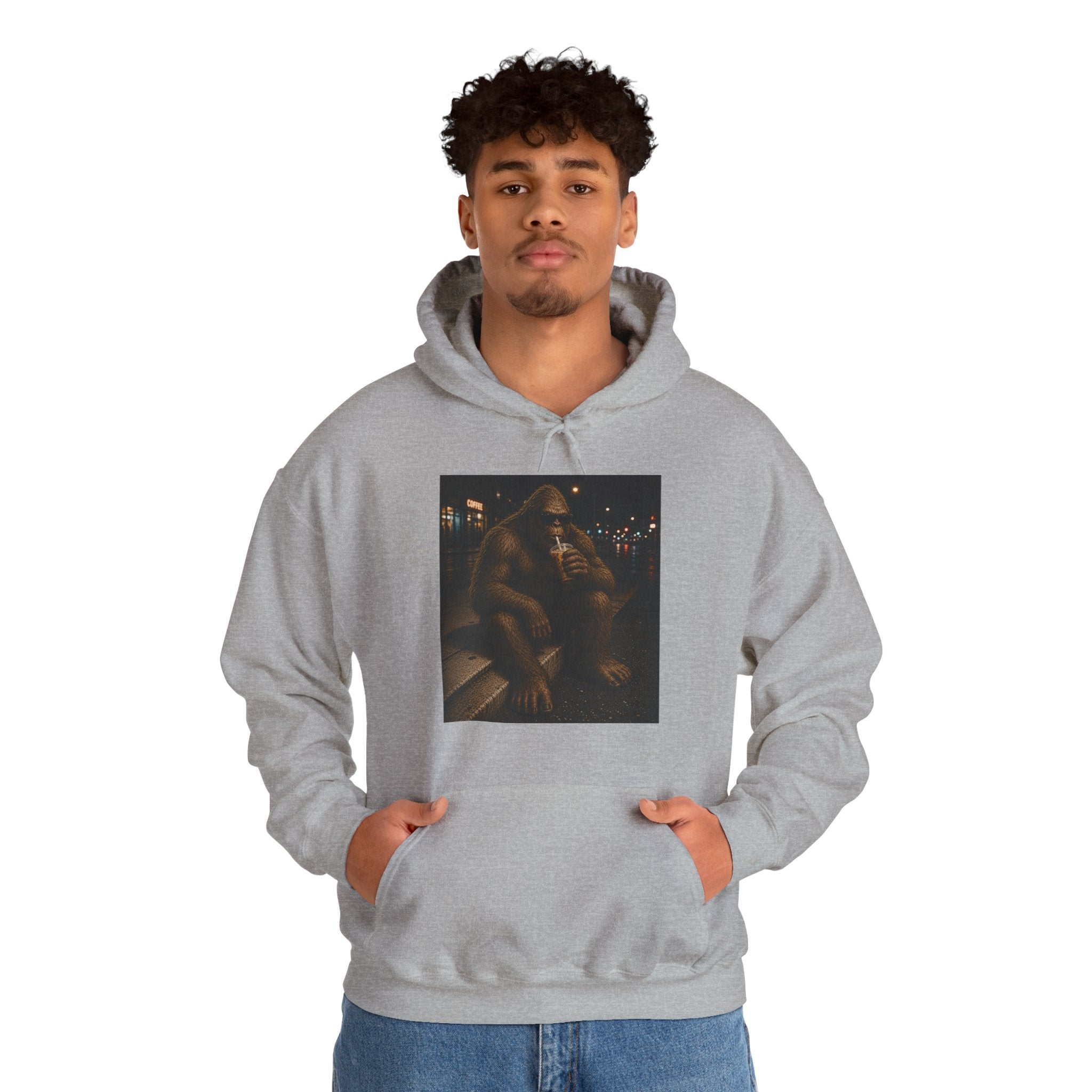 Bigfoot Coffee Hoodie – Cool Sasquatch Drinking Coffee Vintage
