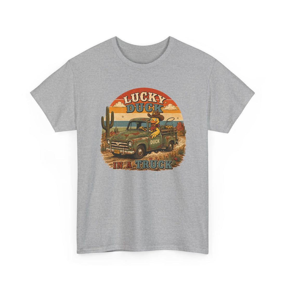 Lucky Duck Vintage Truck Tee — Retro Desert Road Trip Graphic T-Shirt