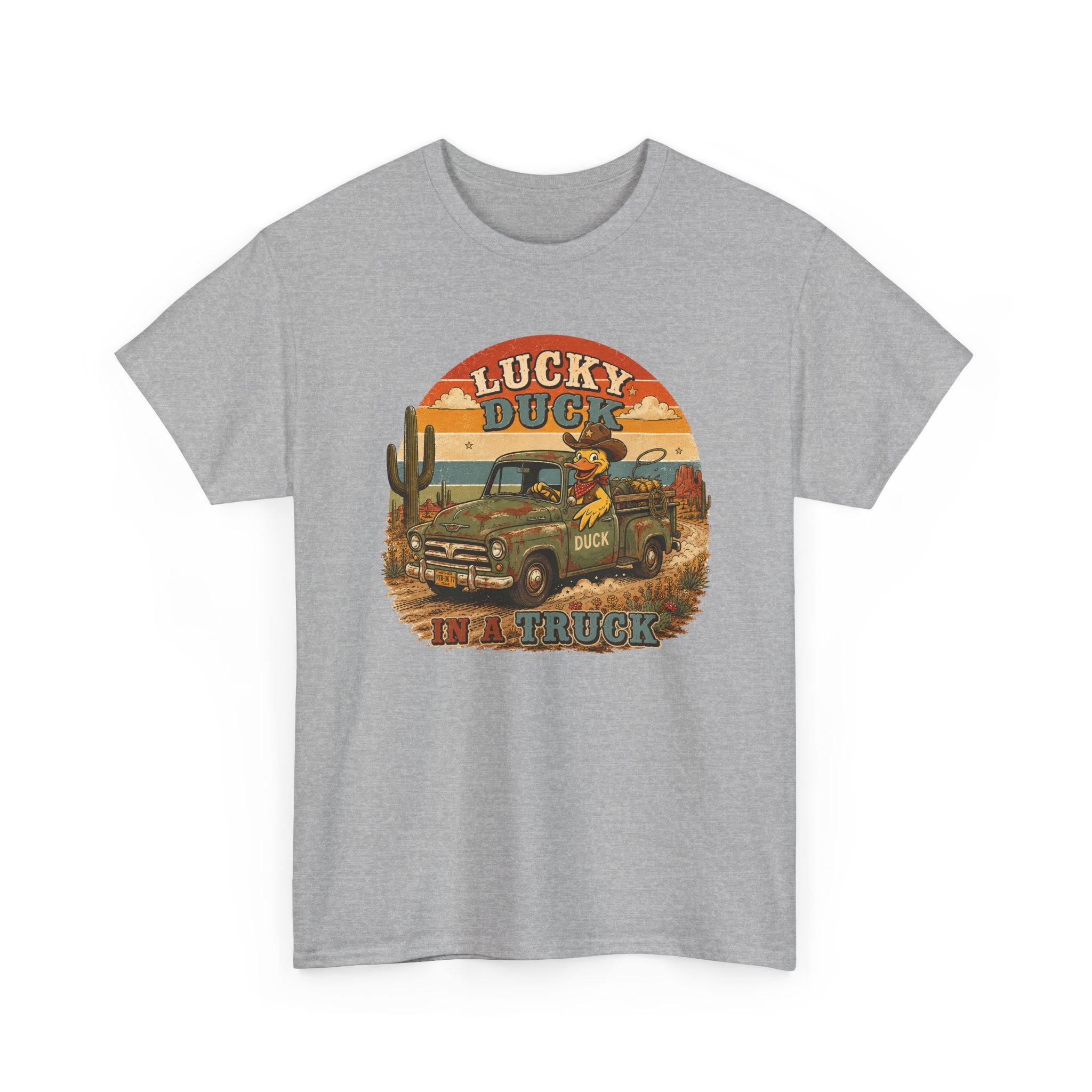 Lucky Duck Vintage Truck Tee — Retro Desert Road Trip Graphic T-Shirt