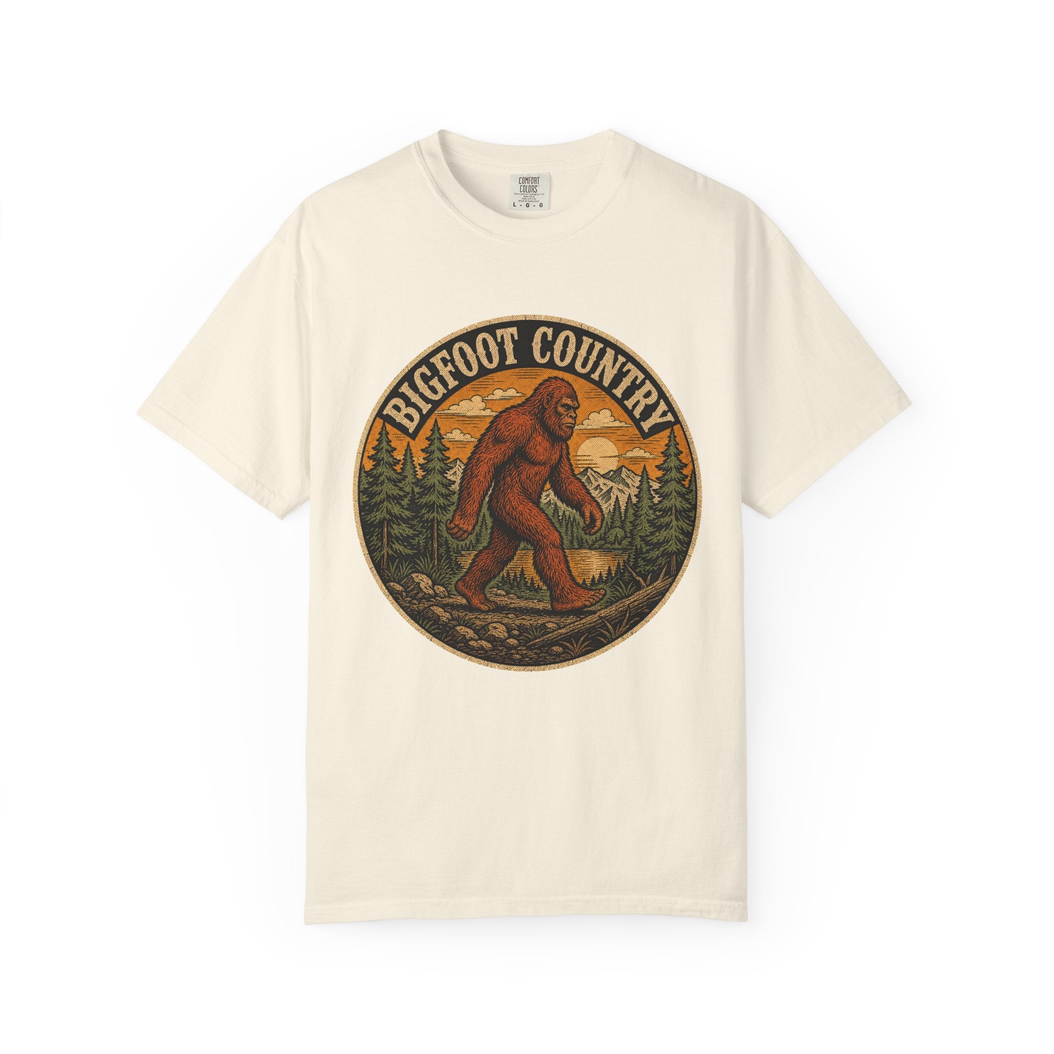 Bigfoot Country Vintage T-Shirt – Retro Sasquatch Forest Sunset Graphic Tee