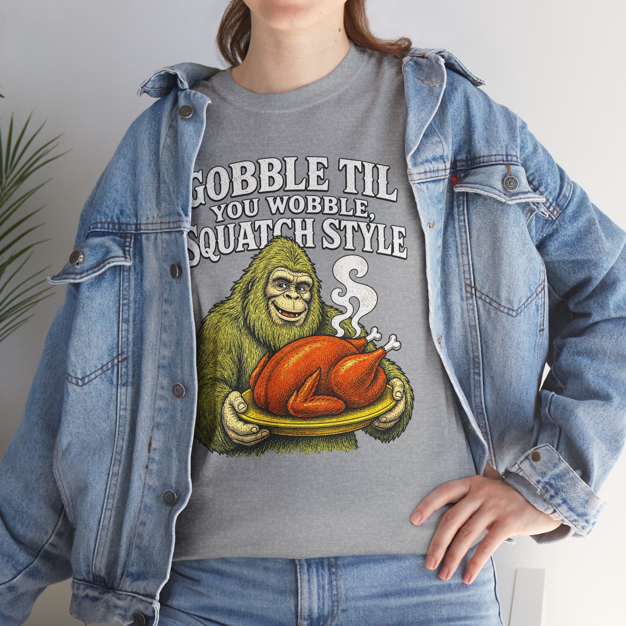 Funny Bigfoot Thanksgiving T-Shirt – Gobble Til You Wobble Graphic Tee