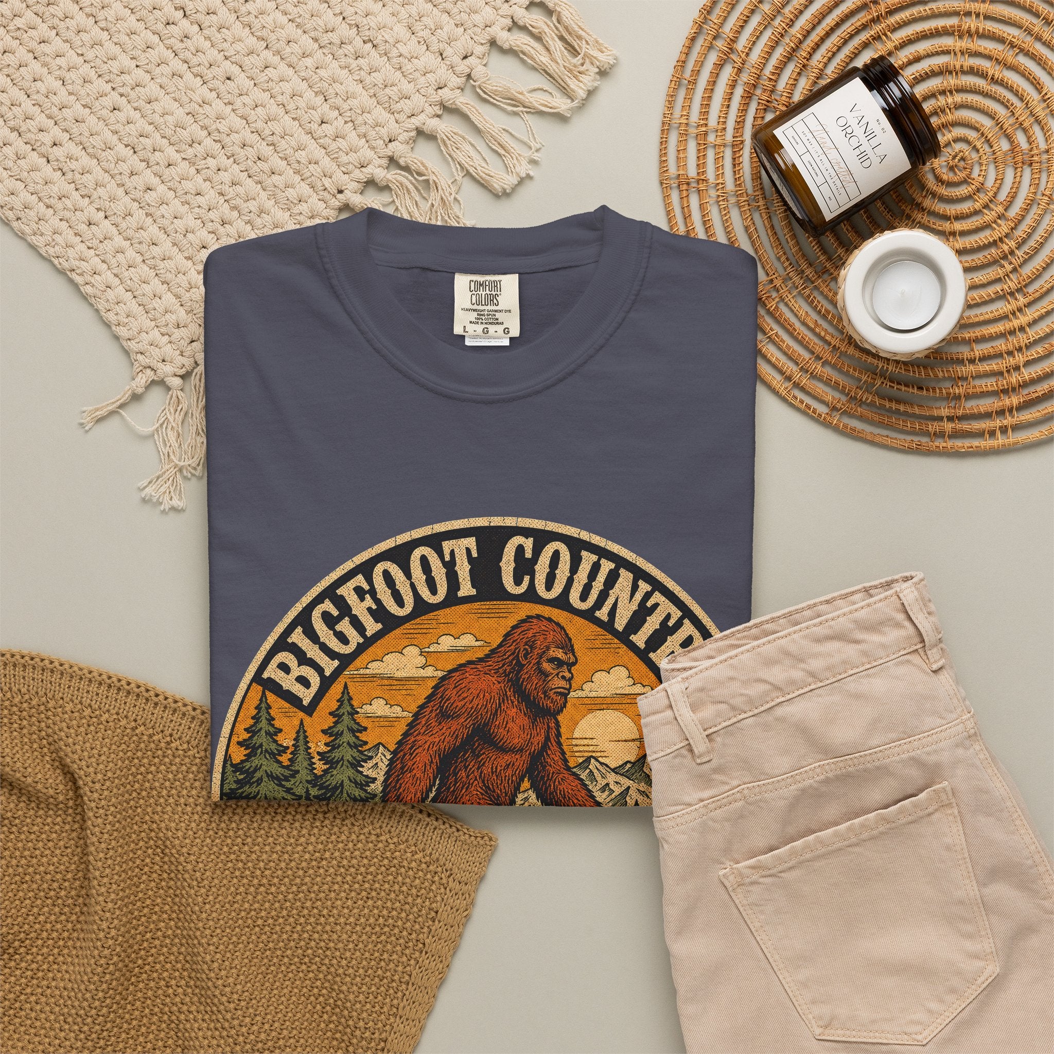 Bigfoot Country Vintage T-Shirt – Retro Sasquatch Forest Sunset Graphic Tee